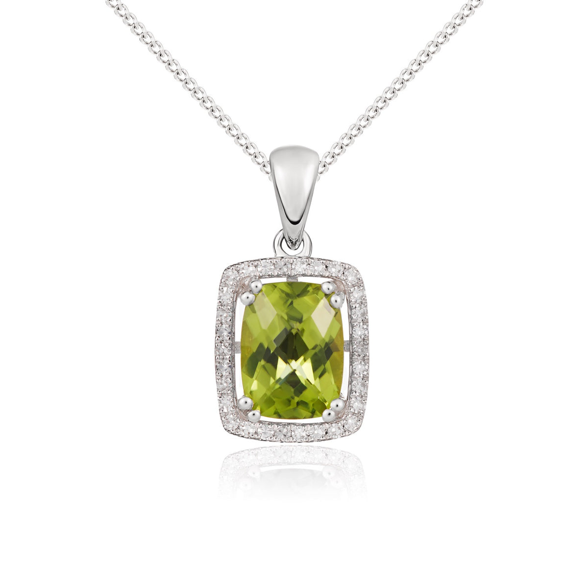 9WG CUSHION 8X6 PERIDOT & DIAMOND CLUSTER CLAW PENDANT