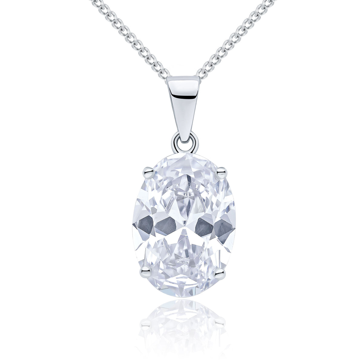 9CT WG 14X10 OVAL CZ CLAW SET PENDANT