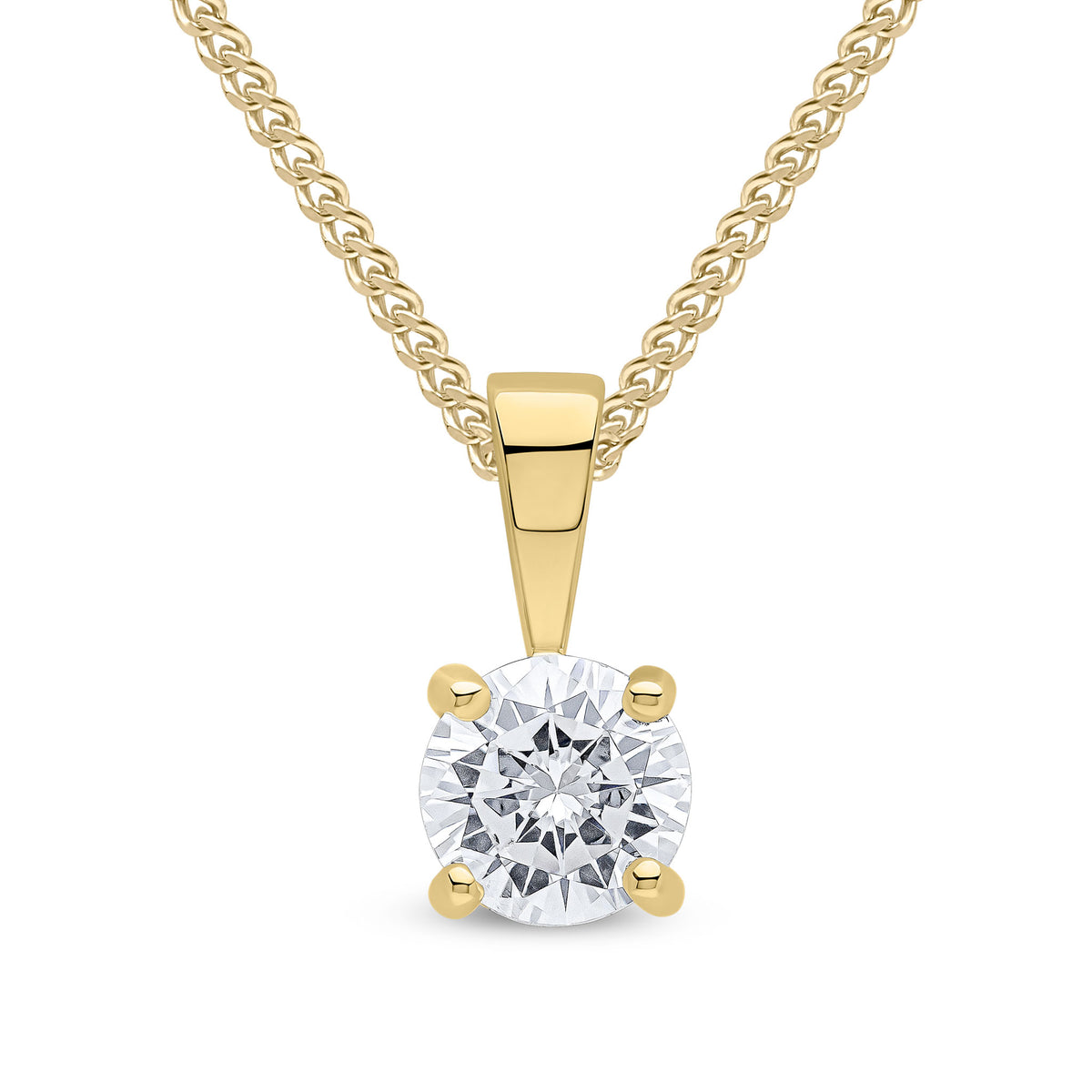9CT YG 5MM ROUND CZ CLAW SET SINGLE STONE PENDANT