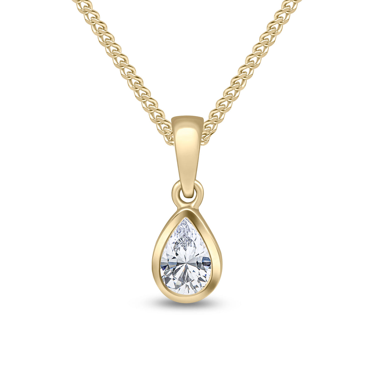 9CT YG 6X4 PEARSHAPE CZ RUBOVER SINGLE STONE PENDANT