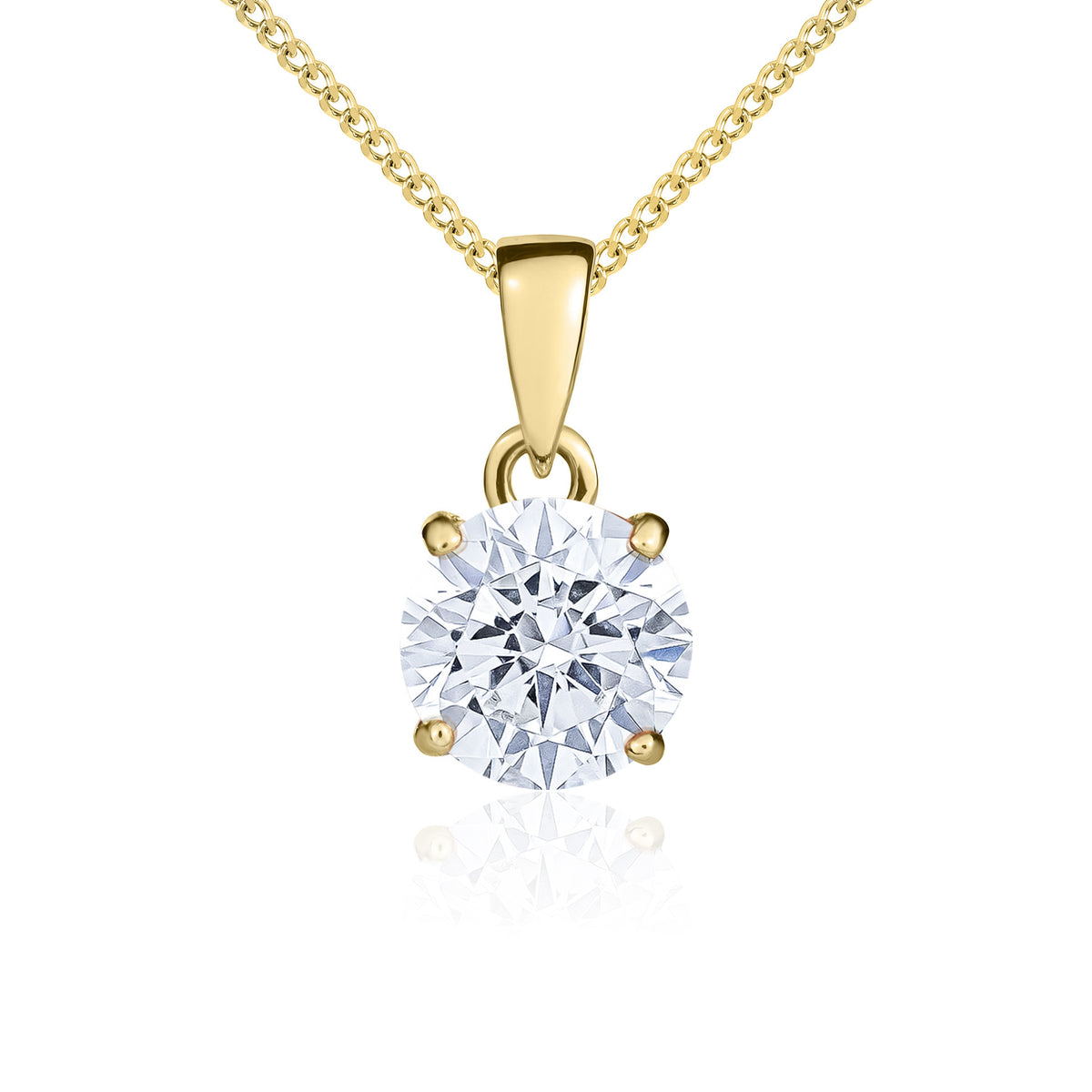 9CT YG 7MM ROUND CZ CLAW SET PENDANT