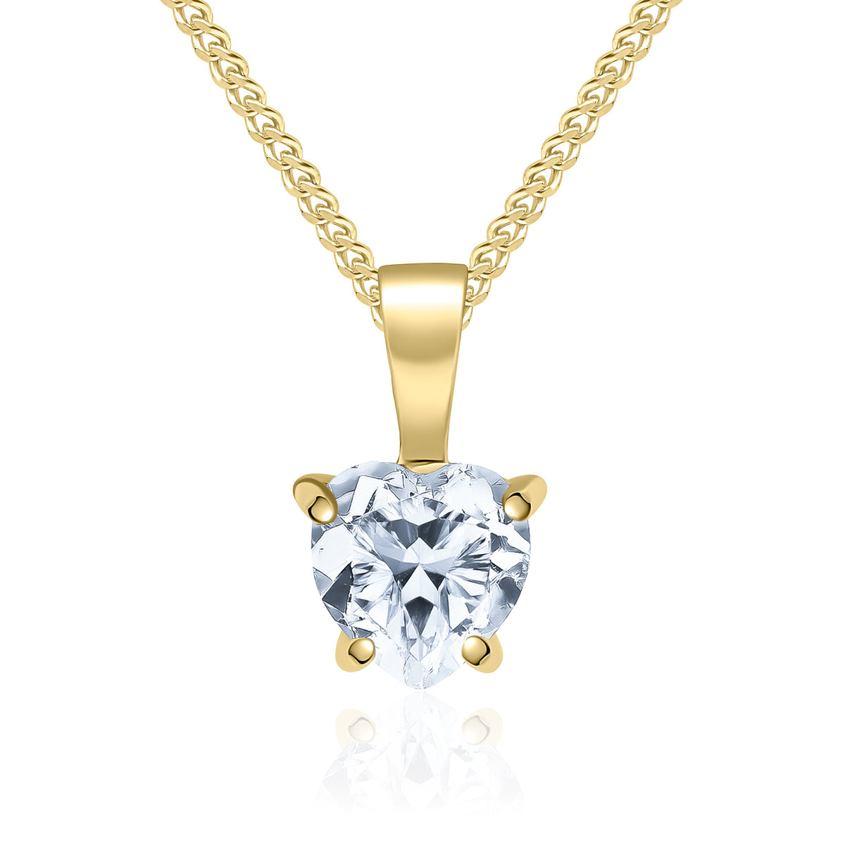9CT YG 6MM HEARTSHAPE CZ CLAW SET PENDANT