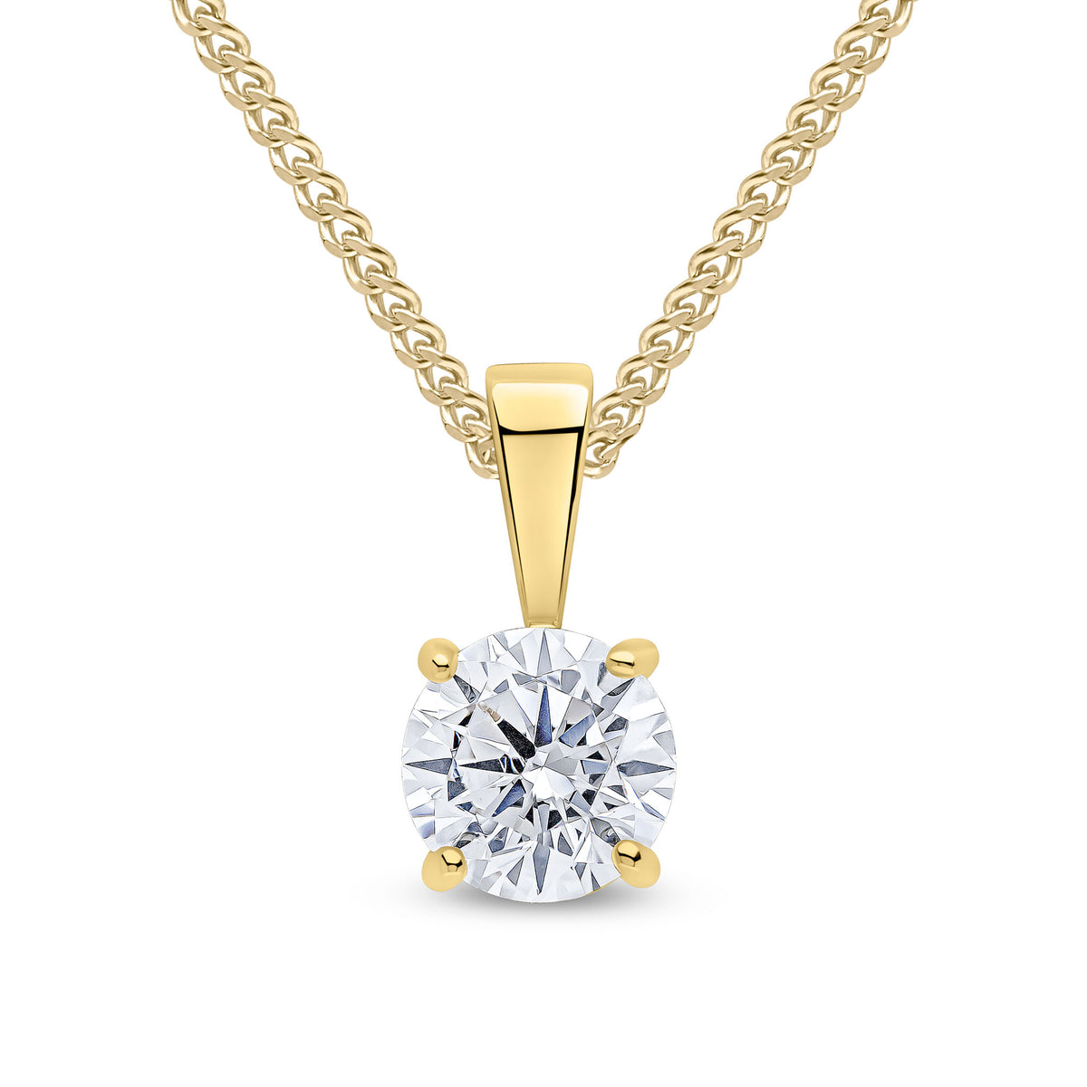 9CT YG 6MM ROUND CZ 4 CLAW PENDANT