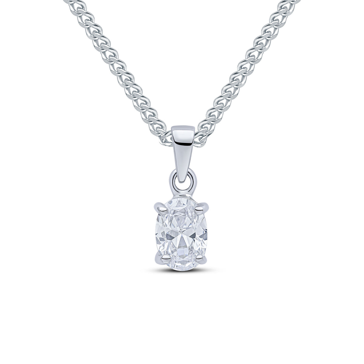 9CT WG 7X5MM OVAL CZ 4 CLAW PENDANT