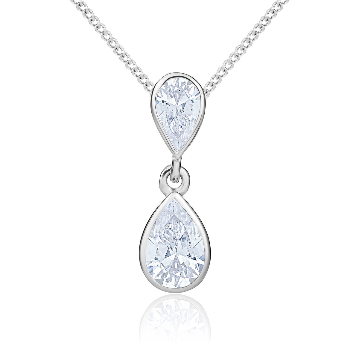 9CT WG PEARSHAPE CZ RUBOVER 2ST DROP PENDANT