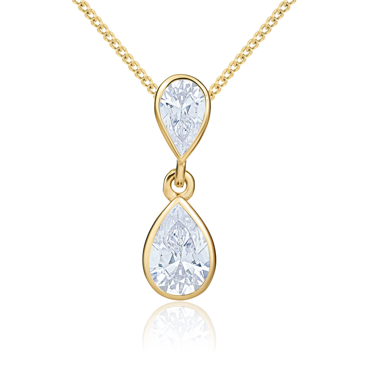 9CT YG PEARSHAPE CZ RUBOVER 2ST DROP PENDANT
