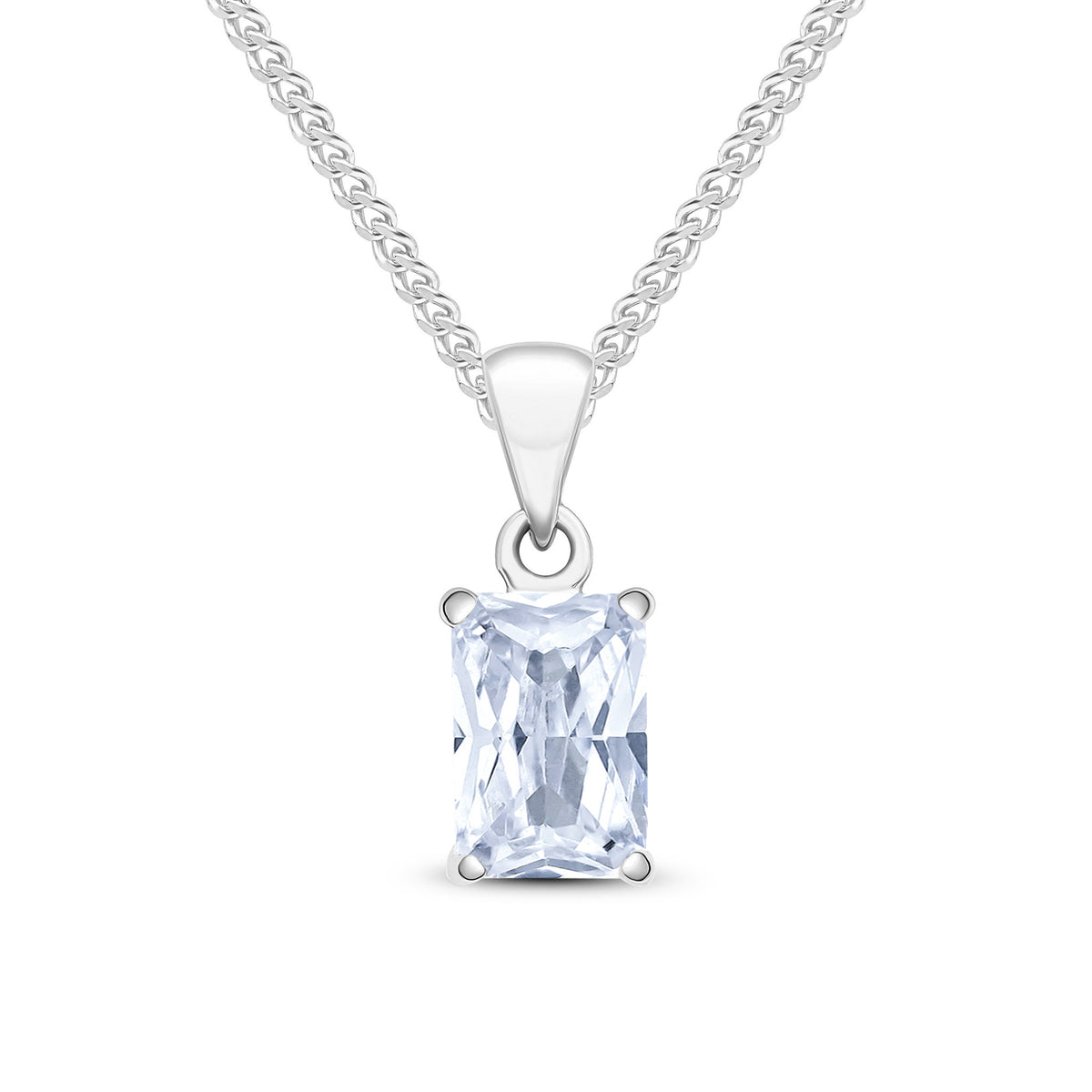 9CT WG 7X5 OCTAGON CZ CLAW SET PENDANT