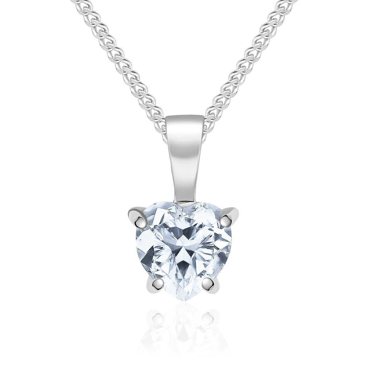 9CT WG 6MM HEARTSHAPE CZ CLAW SET PENDANT
