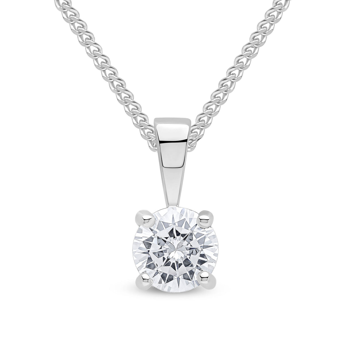 9CT WG 5MM ROUND CZ CLAW SET SINGLE STONE PENDANT
