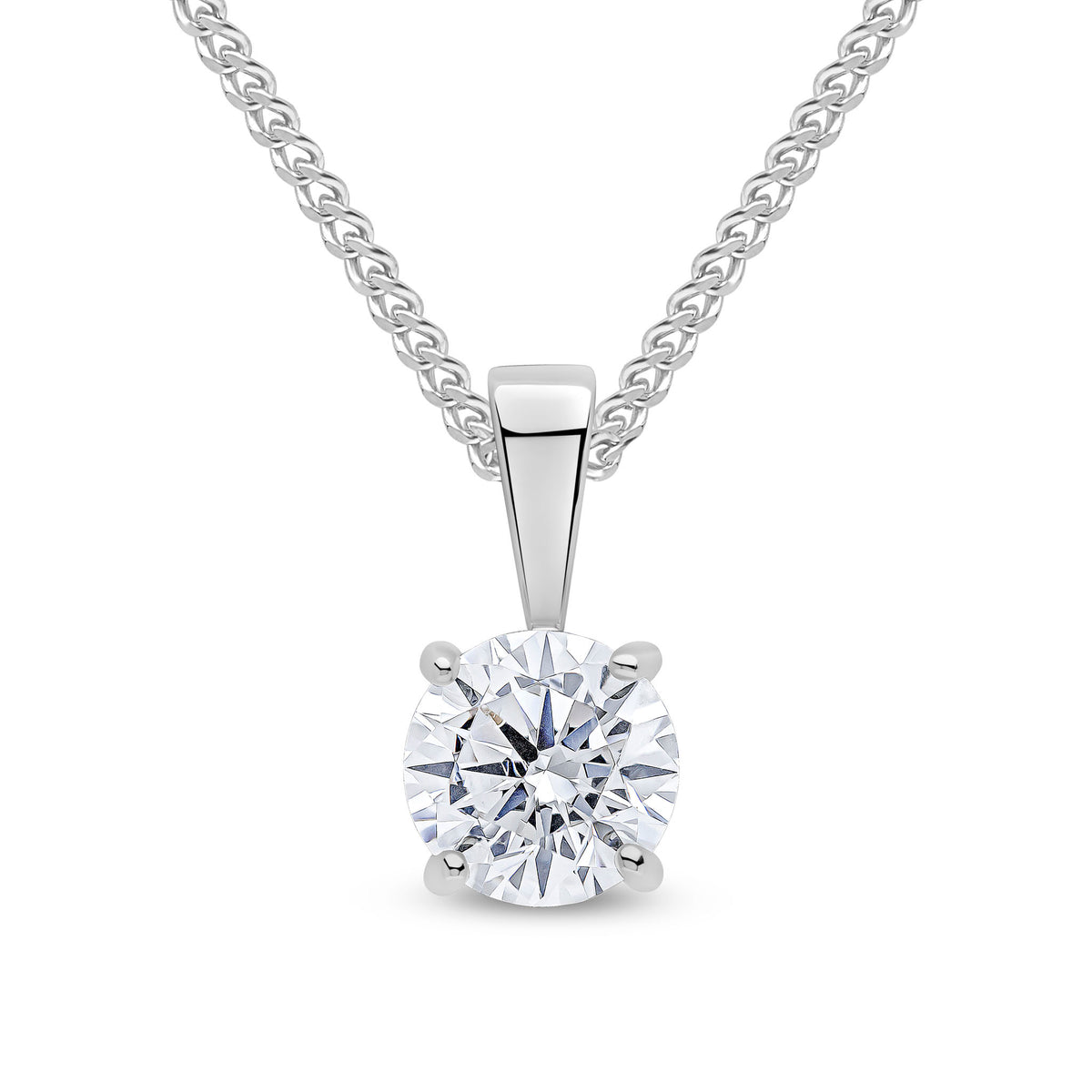9CT WG 6MM ROUND CZ 4 CLAW PENDANT