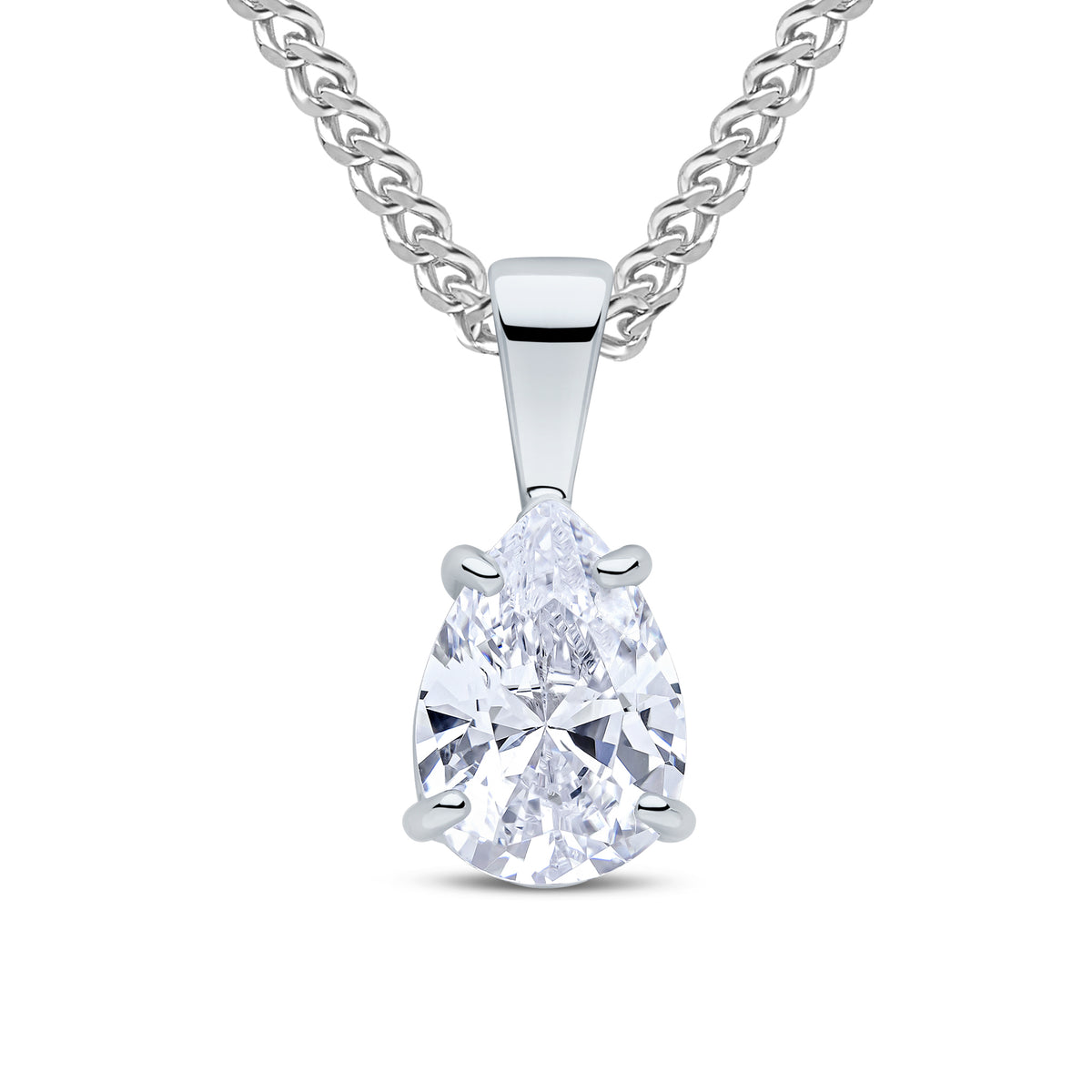 9CT WG 10X7 PEARSHAPE CZ CLAW SET PENDANT