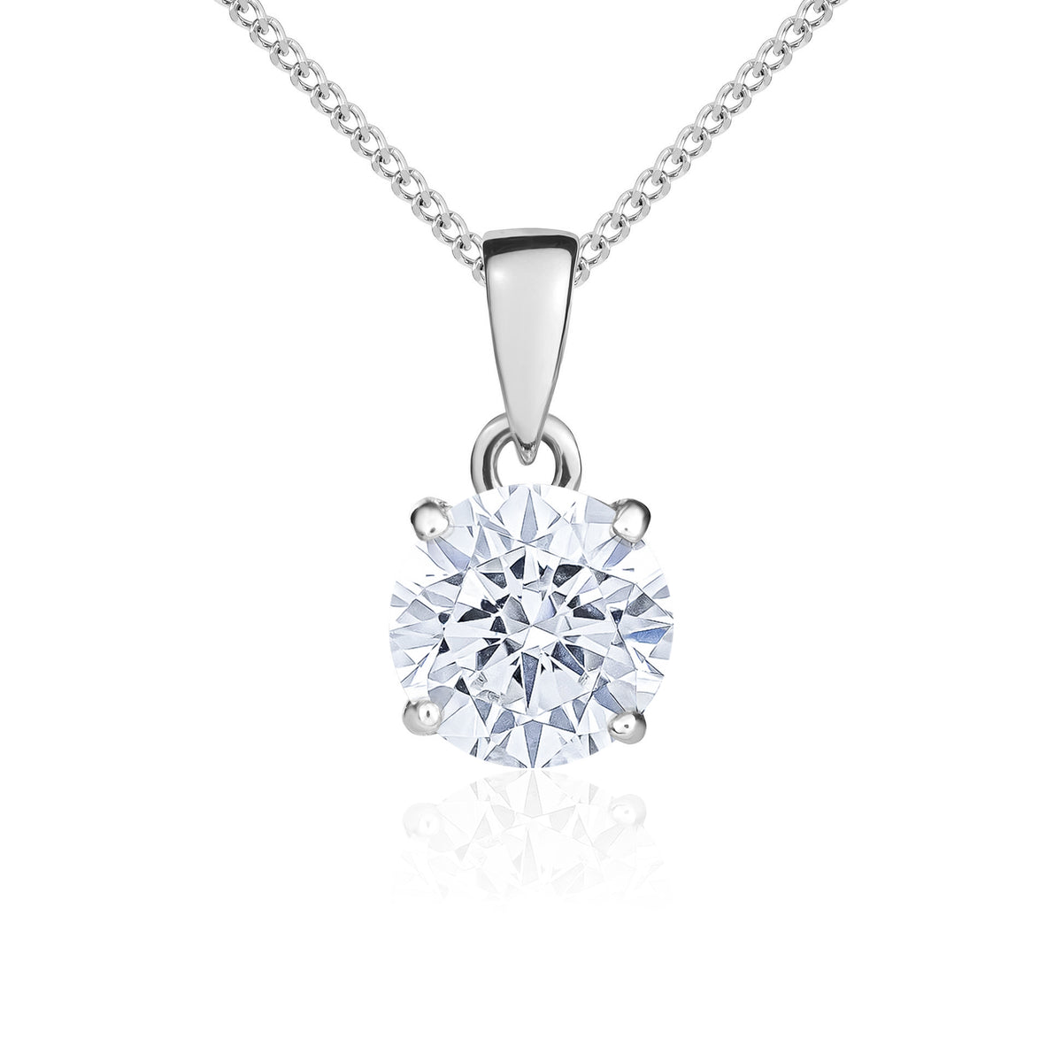 9CT WG 7MM ROUND CZ CLAW SET PENDANT