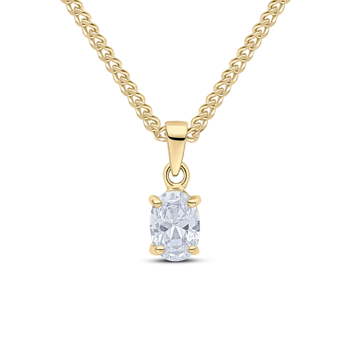 9CT YG 7X5MM OVAL CZ 4 CLAW PENDANT