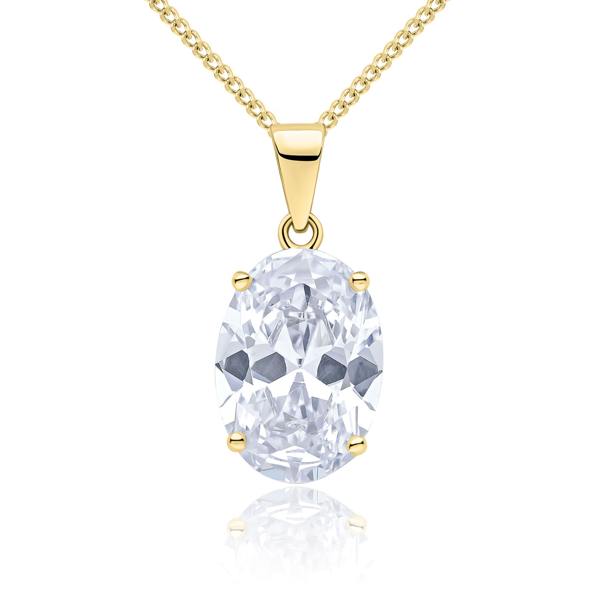 9CT YG 14X10 OVAL CZ CLAW SET PENDANT