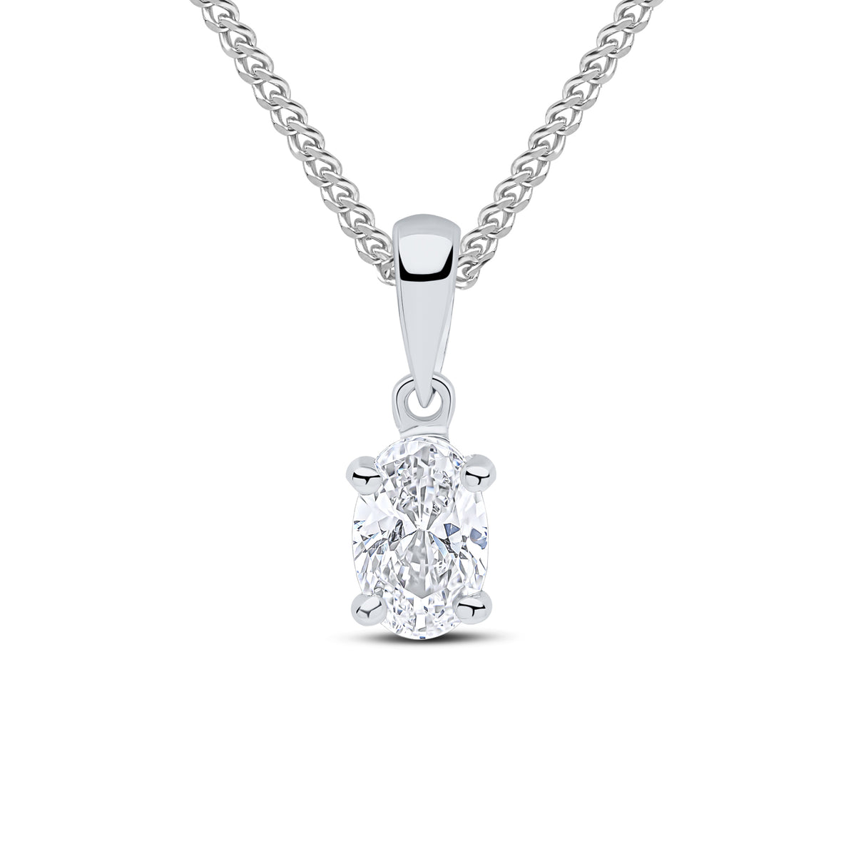9CT WG 6X4 OVAL CZ CLAW PENDANT