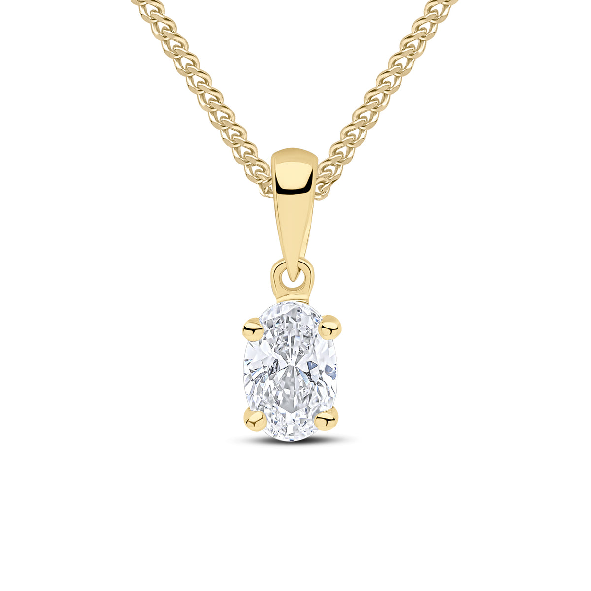 9CT YG 6X4 OVAL CZ CLAW SET PENDANT