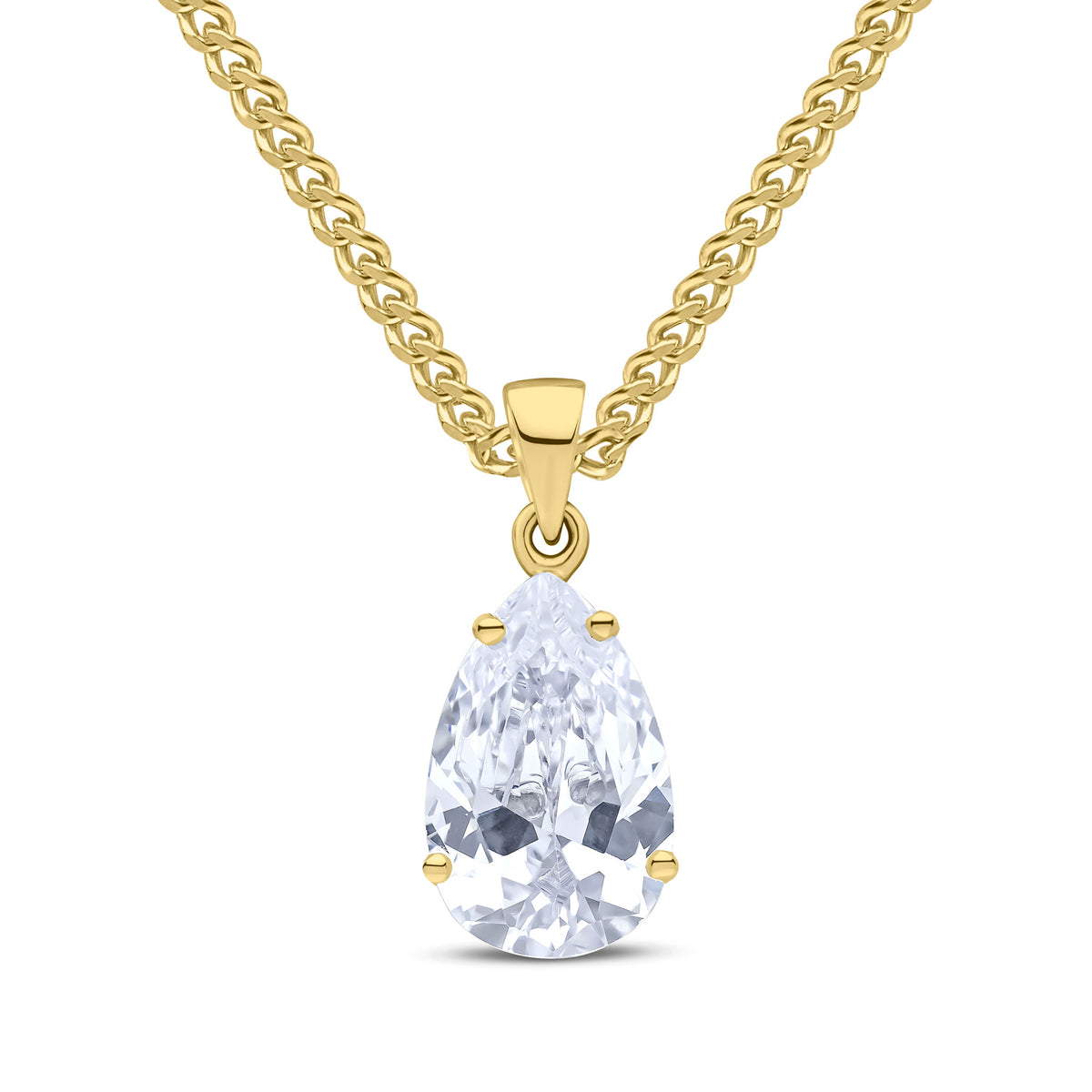9CT YG 14X9 PEARSHAPE CZ CLAW SET PENDANT