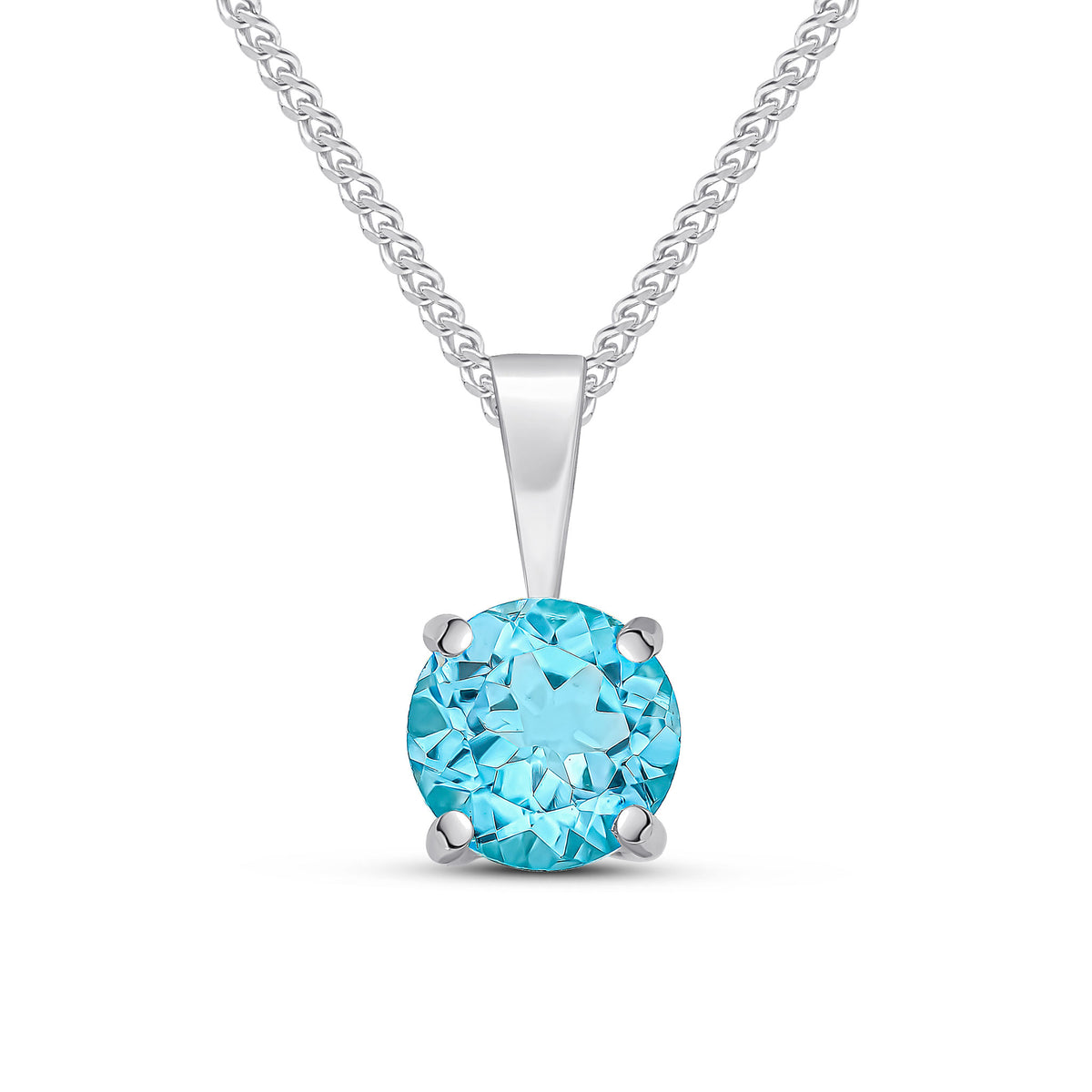 9CT WG 6MM ROUND SWISS BLUE TOPAZ 4 CLAW PENDANT