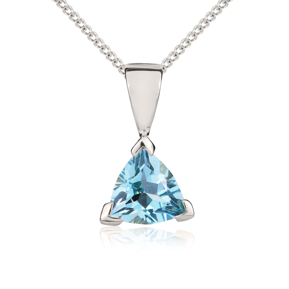9CT WG 6MM TRILLIANT SWISS BLUE TOPAZ CLAW SET PENDANT