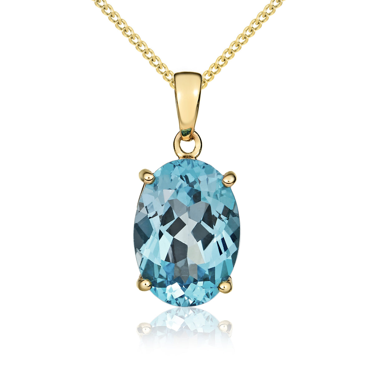 9CT YG 14X10 OVAL SWISS BLUE TOPAZ CLAW SET PENDANT