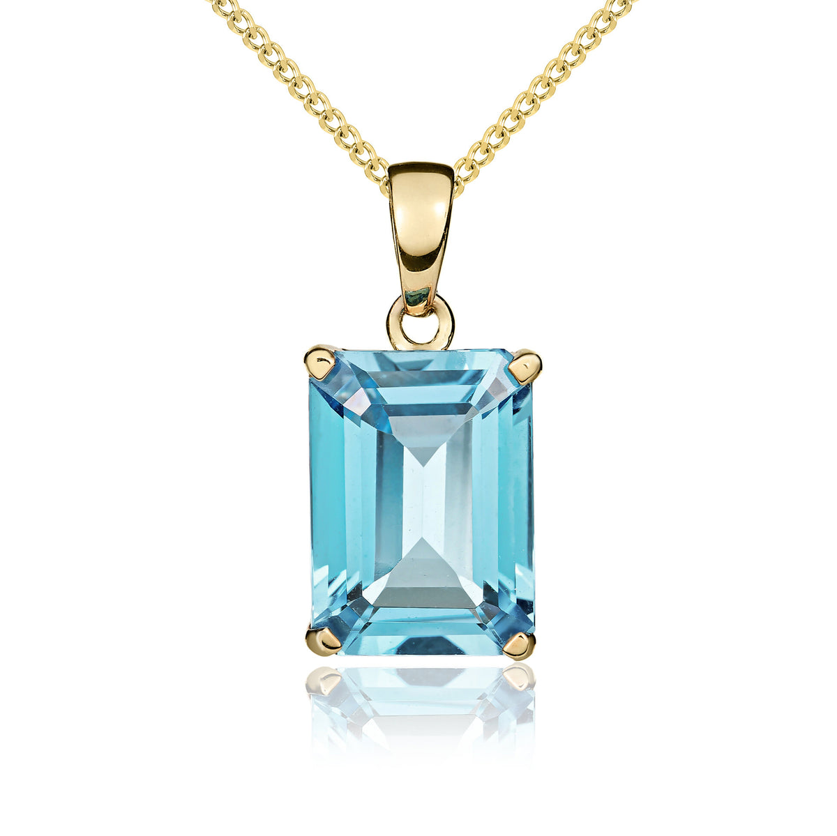9CT YG 14X10MM OCTAGON SWISS BLUE TOPAZ CLAW SET PENDANT