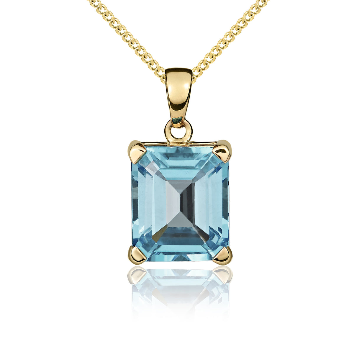 9CT YG 12X10 OCTAGON SWISS BLUE TOPAZ CLAW SET PENDANT