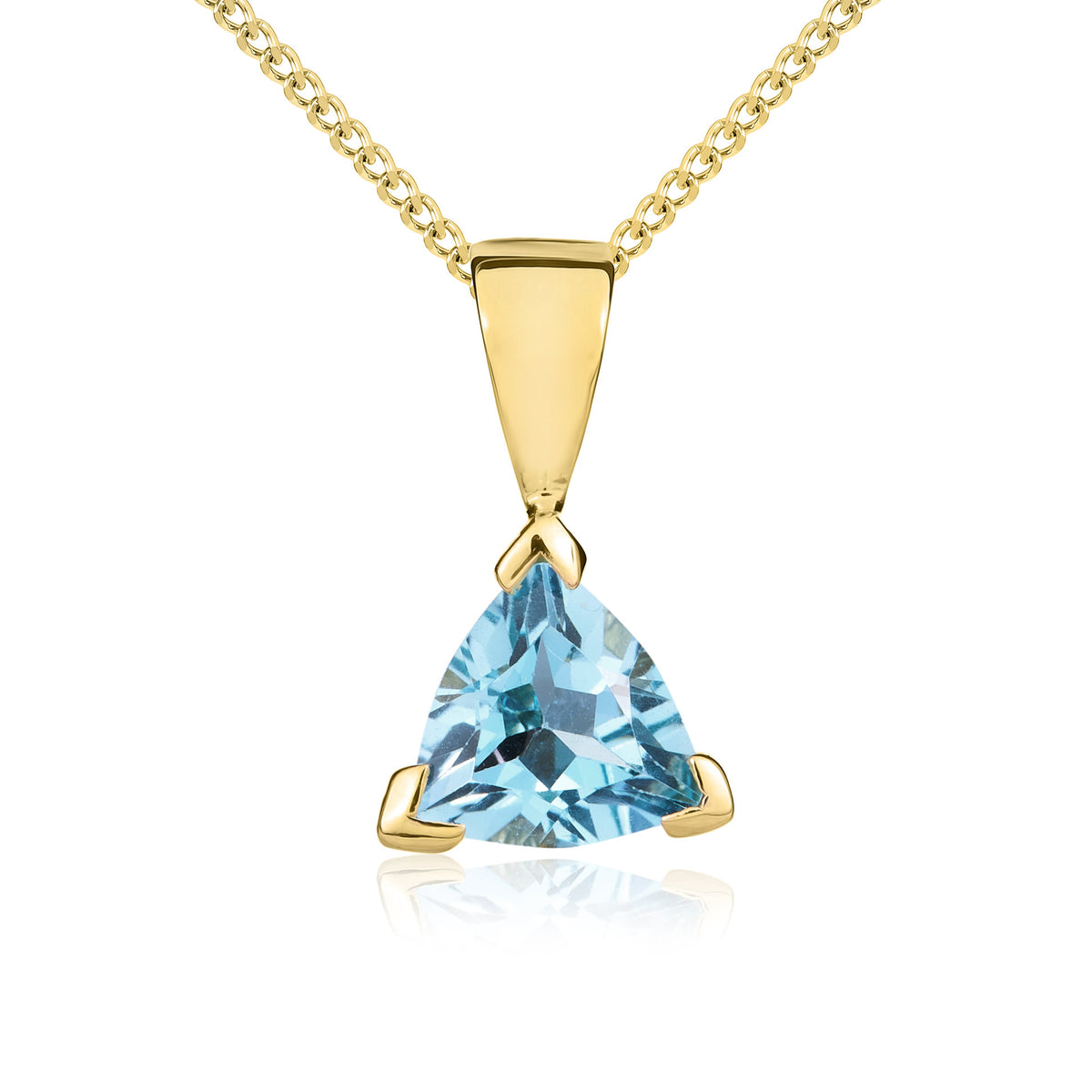 9CT YG 6MM TRILLIANT SWISS BLUE TOPAZ CLAW SET PENDANT