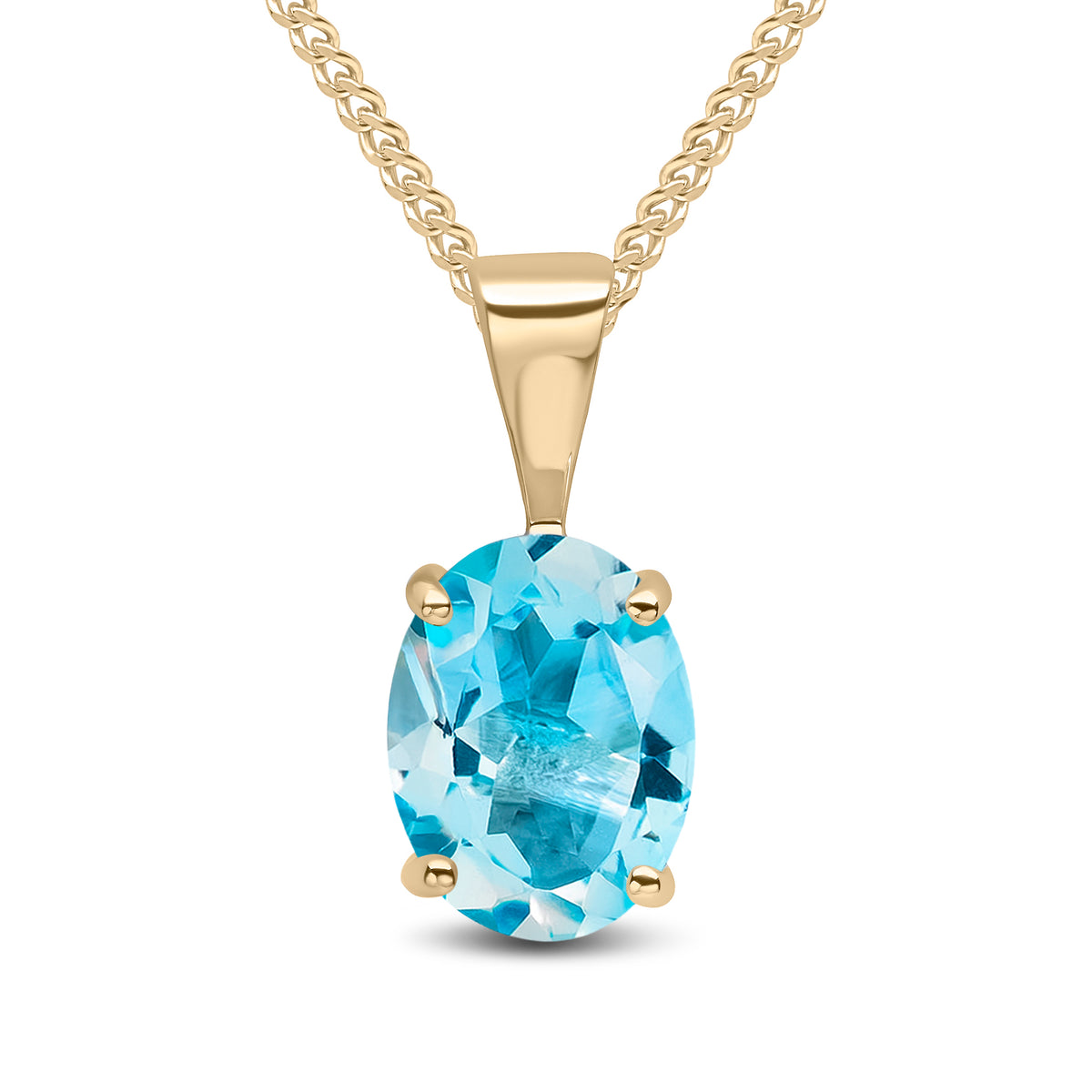 9CT YG 8X6 SWISS BLUE TOPAZ CLAW SET PENDANT