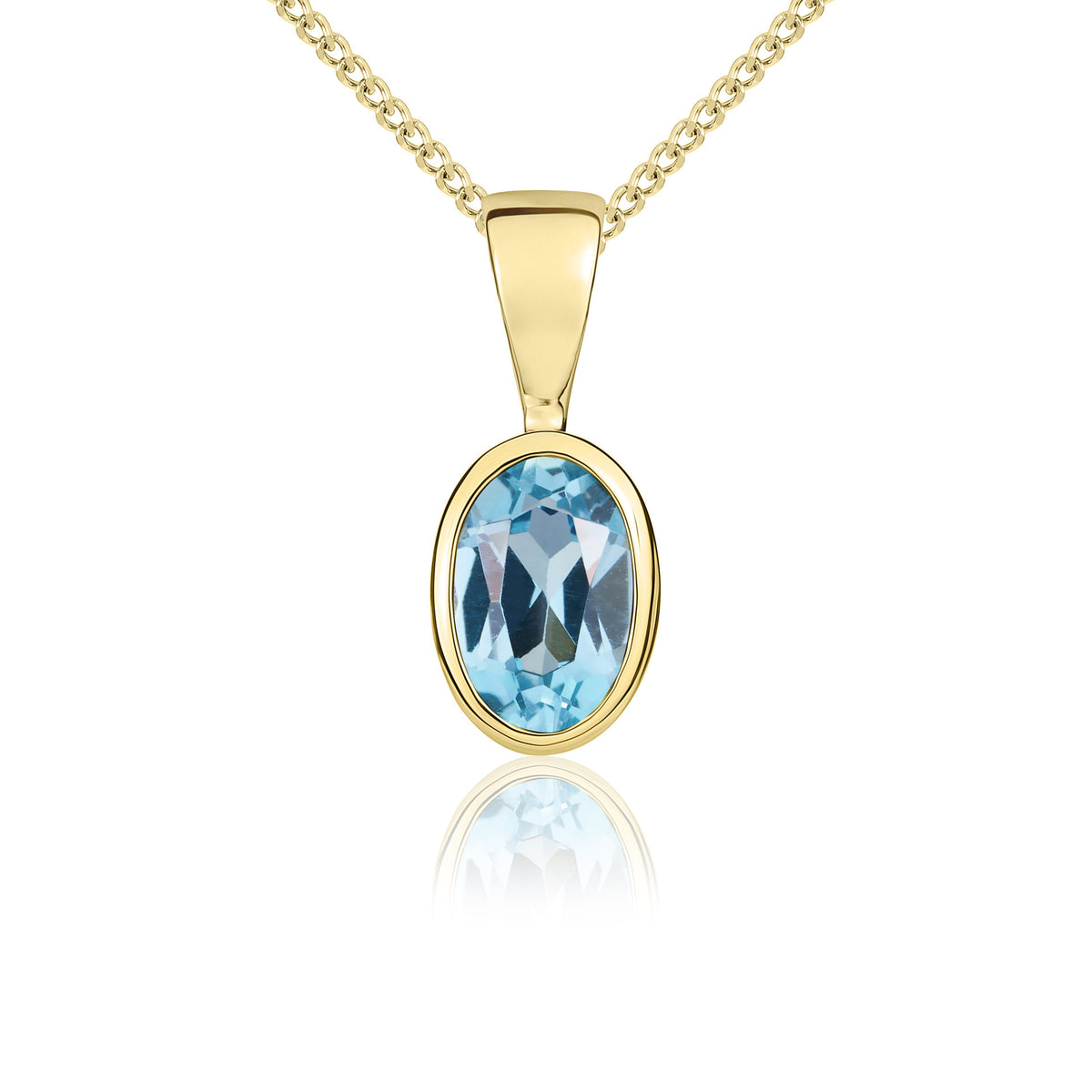 9CT YG 6X4 OVAL SWISS BLUE TOPAZ RUBOVER PENDANT