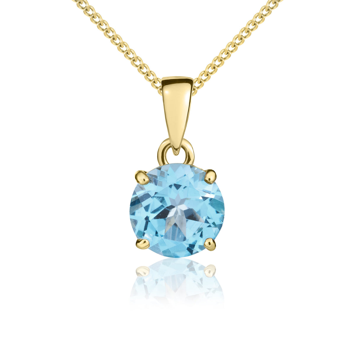 9CT YG 7MM ROUND SWISS BLUE TOPAZ CLAW SET PENDANT