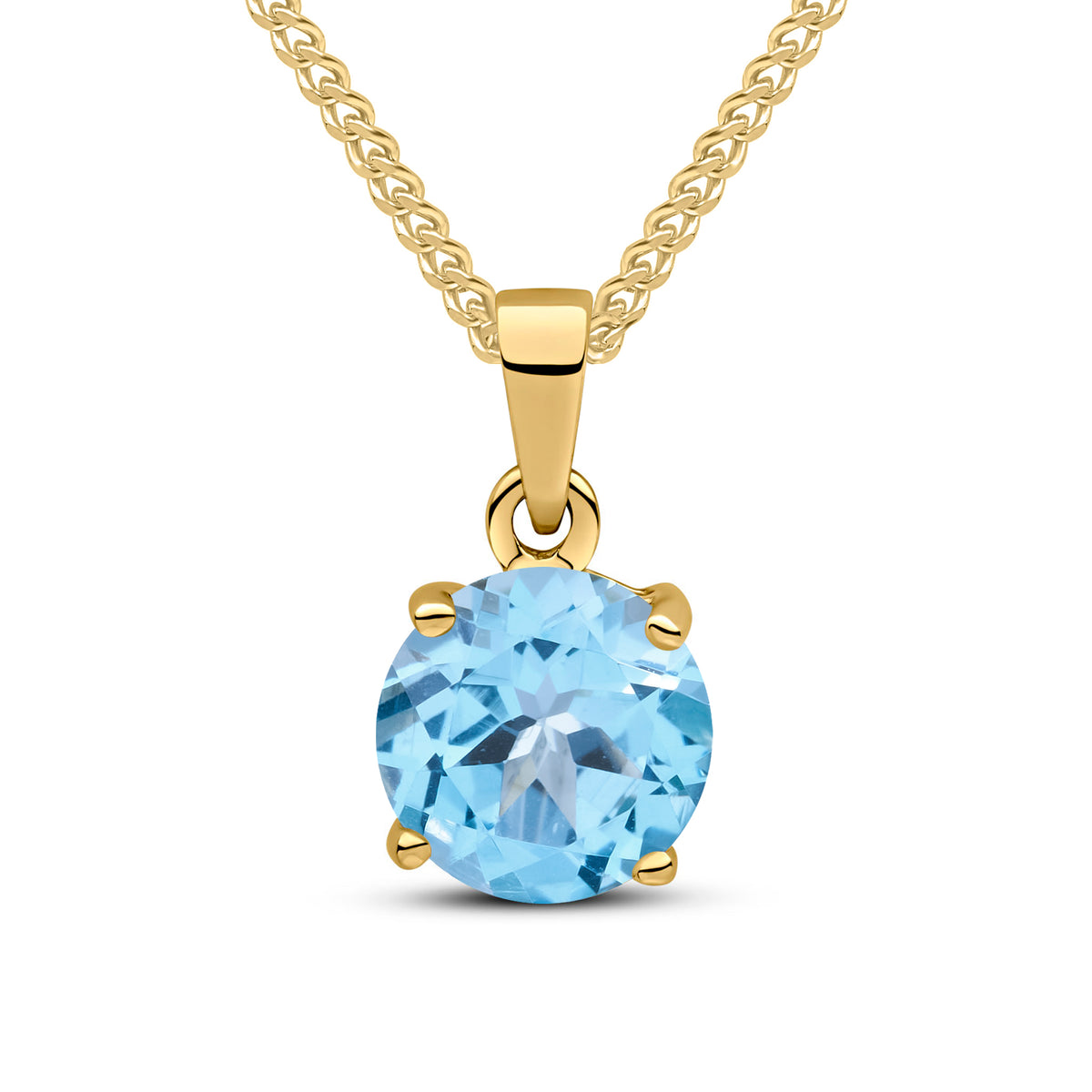 9CT YG 8MM ROUND SWISS BLUE TOPAZ CLAW SET PENDANT