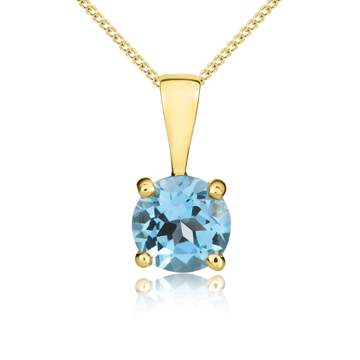 9CT YG 5MM ROUND SWISS BLUE TOPAZ CLAW SET PENDANT