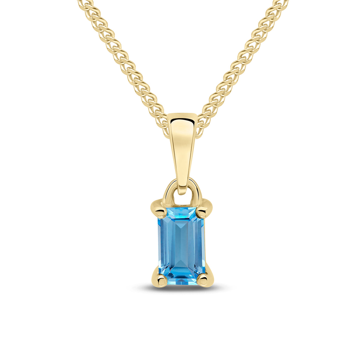9CT YELLOW GOLD 5X3MM OCTAGON SWISS BLUE TOPAZ CLAW SET PENDANT