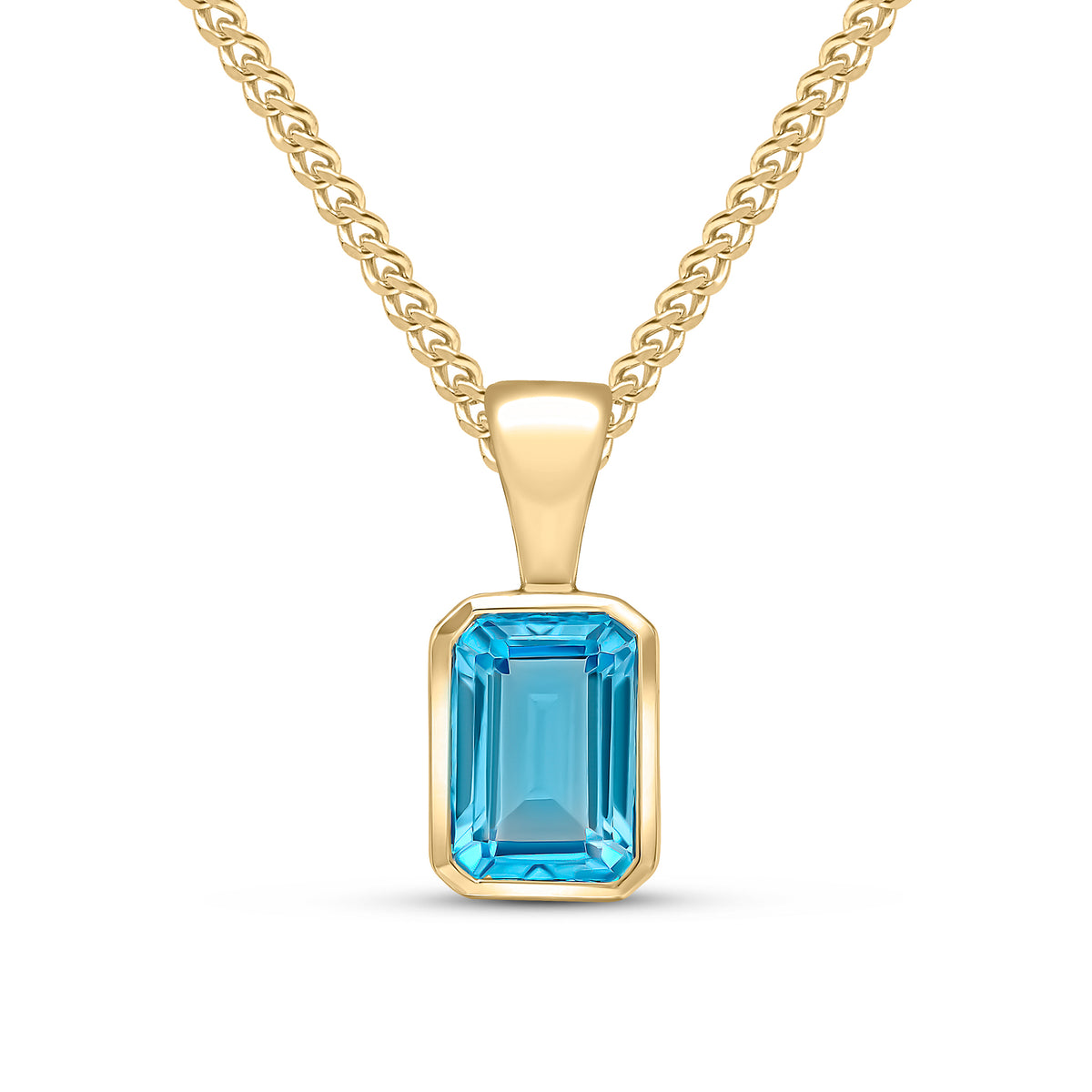 9CT YG 7X5MM OCTAGON SWISS BLUE TOPAZ RUBOVER PENDANT