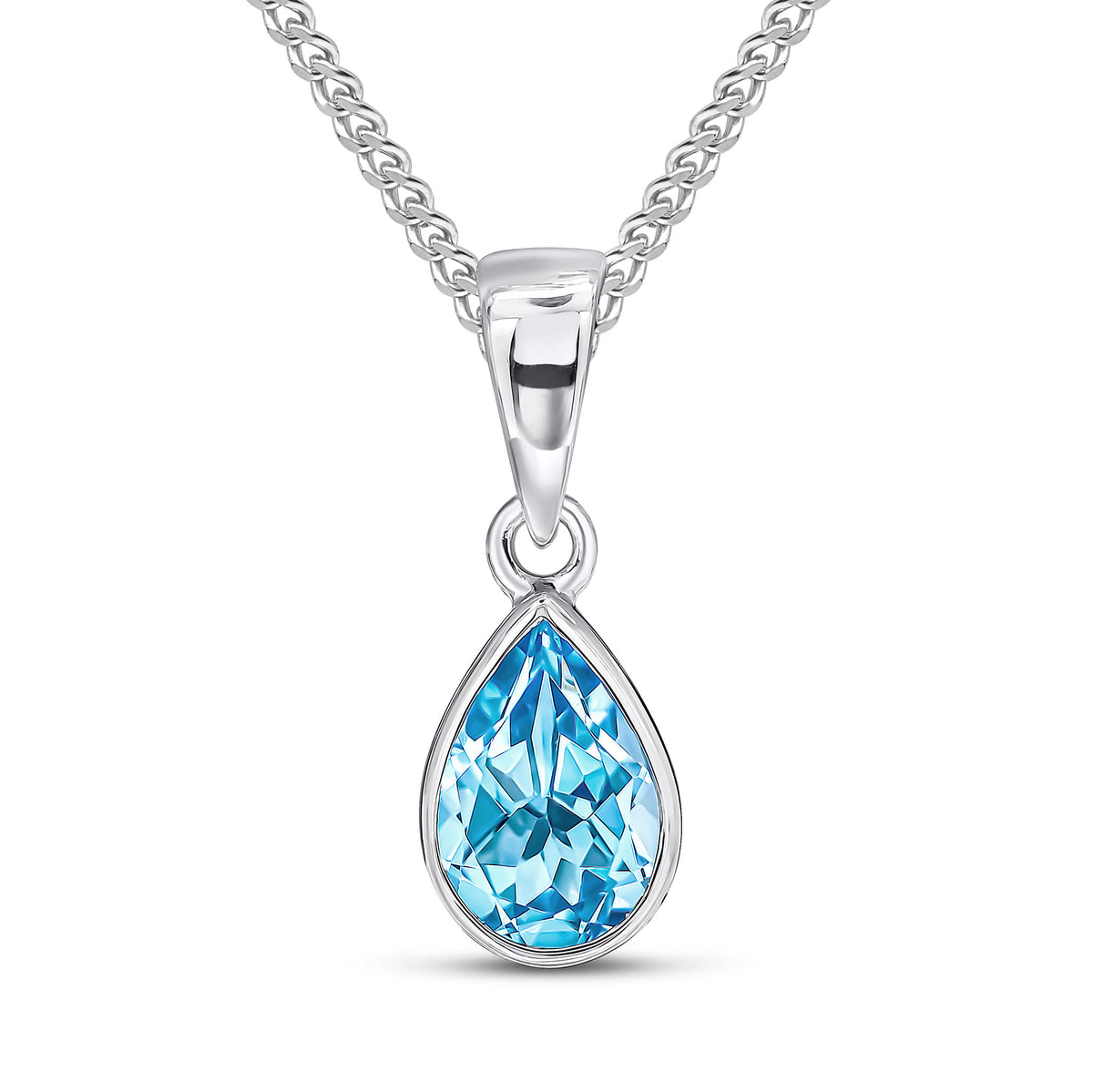 9CT WG 7X5 PEARSHAPE SWISS BLUE TOPAZ RUBOVER PENDANT