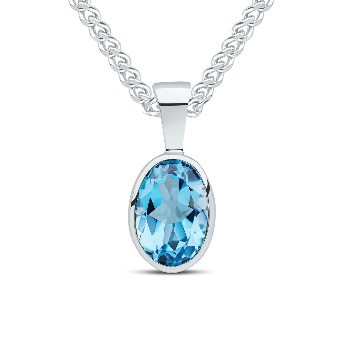 9CT WG 7X5 OVAL SWISS BLUE TOPAZ RUBOVER PENDANT