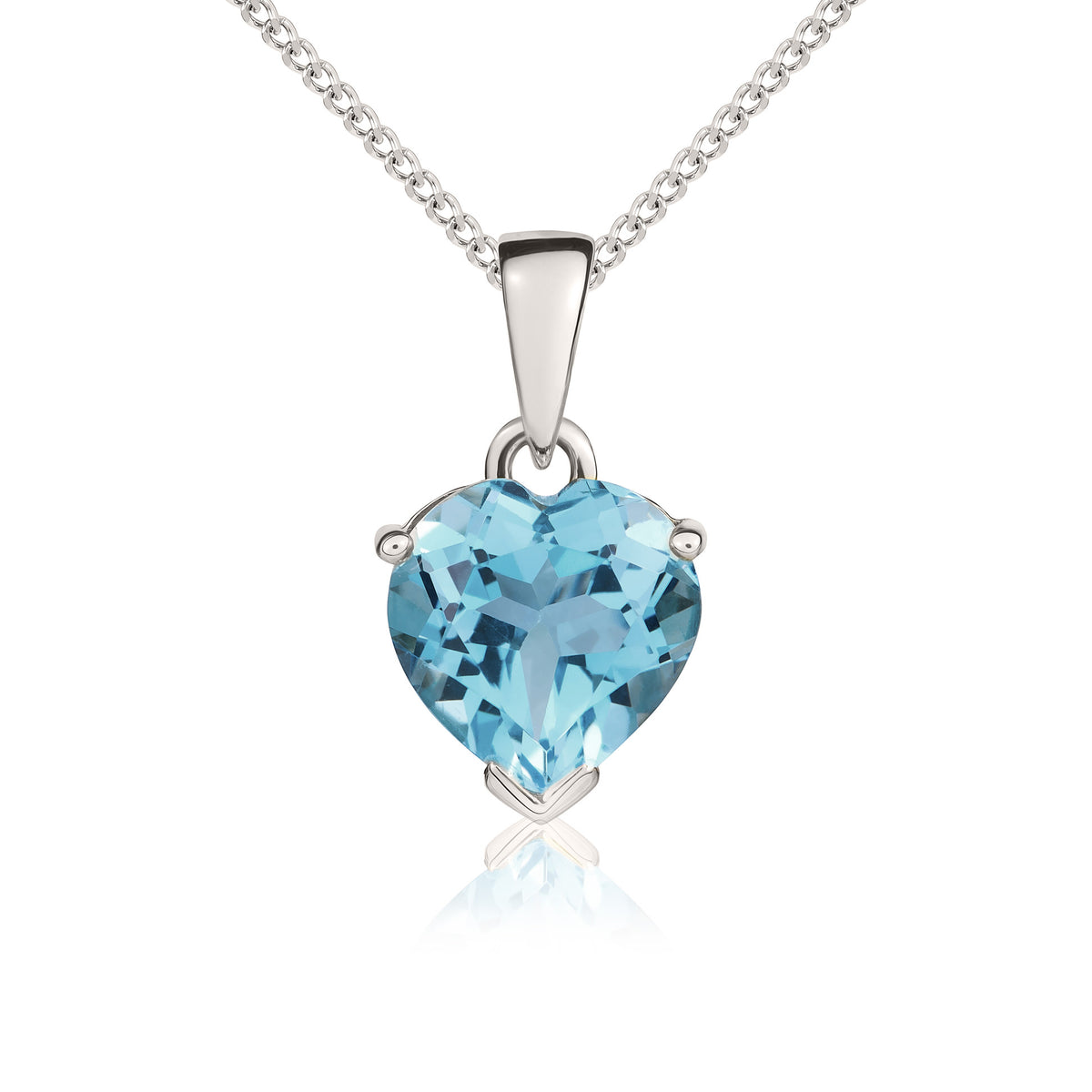 9CT WG 8MM SWISS BLUE TOPAZ CLAW SET HEART PENDANT