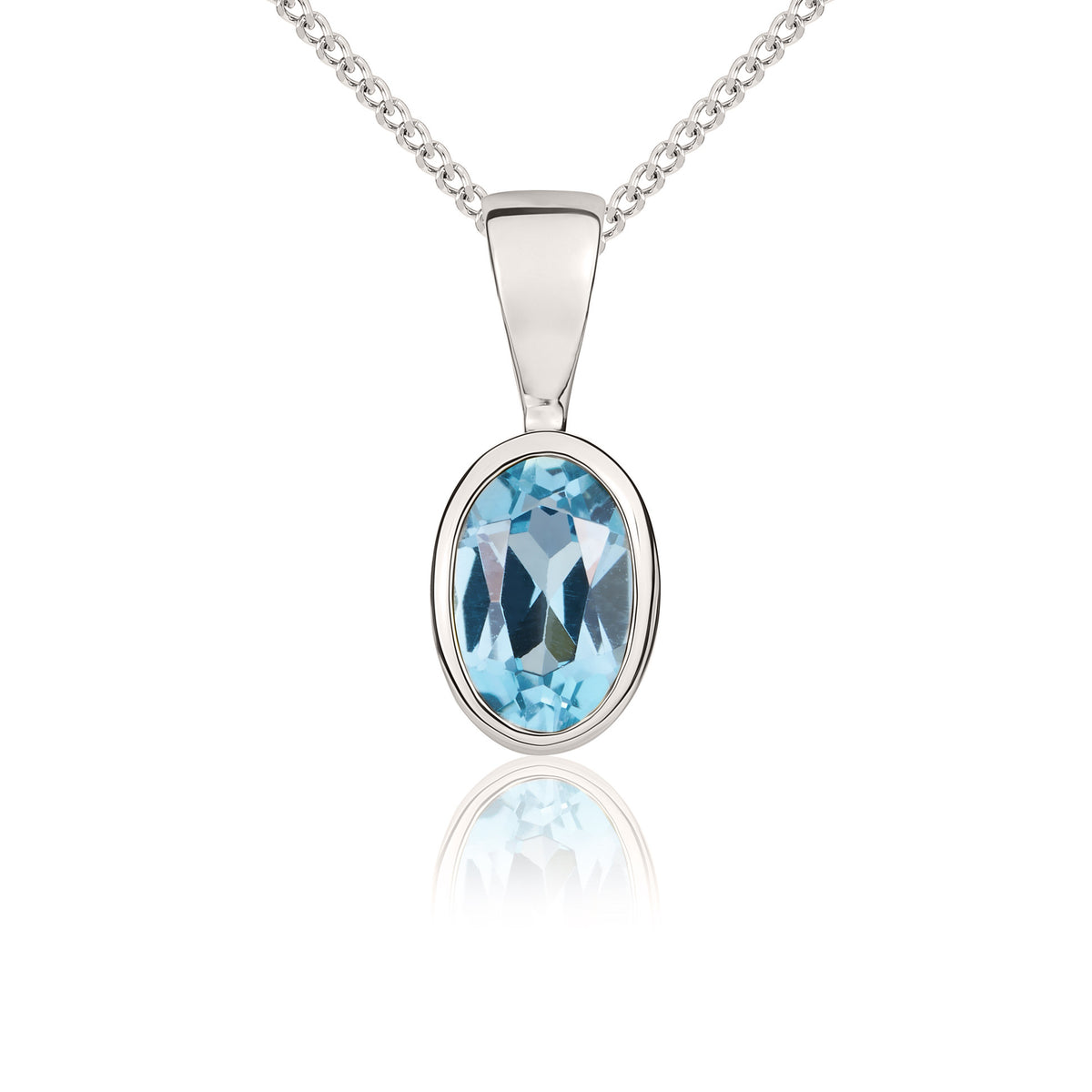 9CT WG 6X4 OVAL SWISS BLUE TOPAZ RUBOVER PENDANT