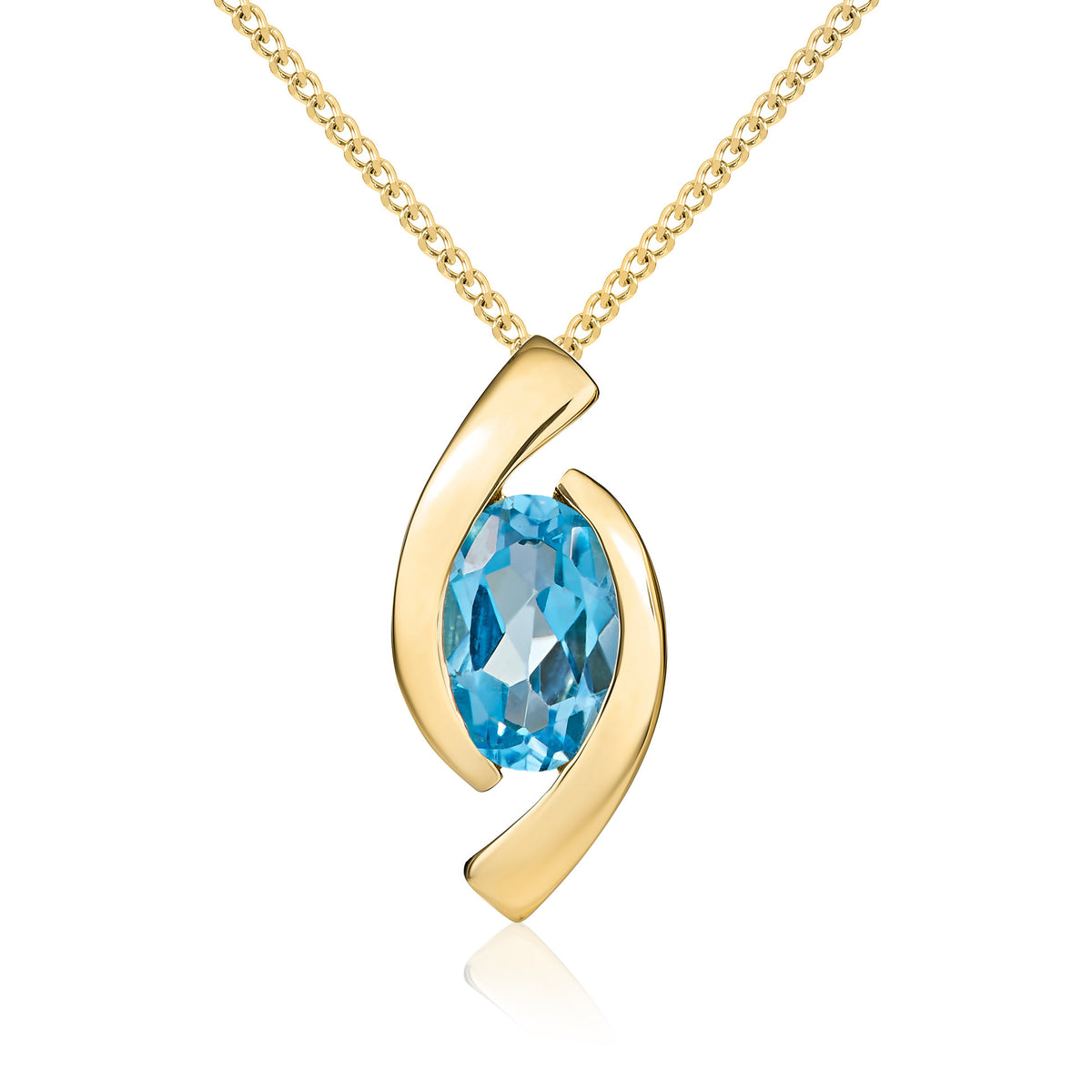 9CT YG 6X4 OVAL SWISS BLUE TOPAZ 'EYE' PENDANT