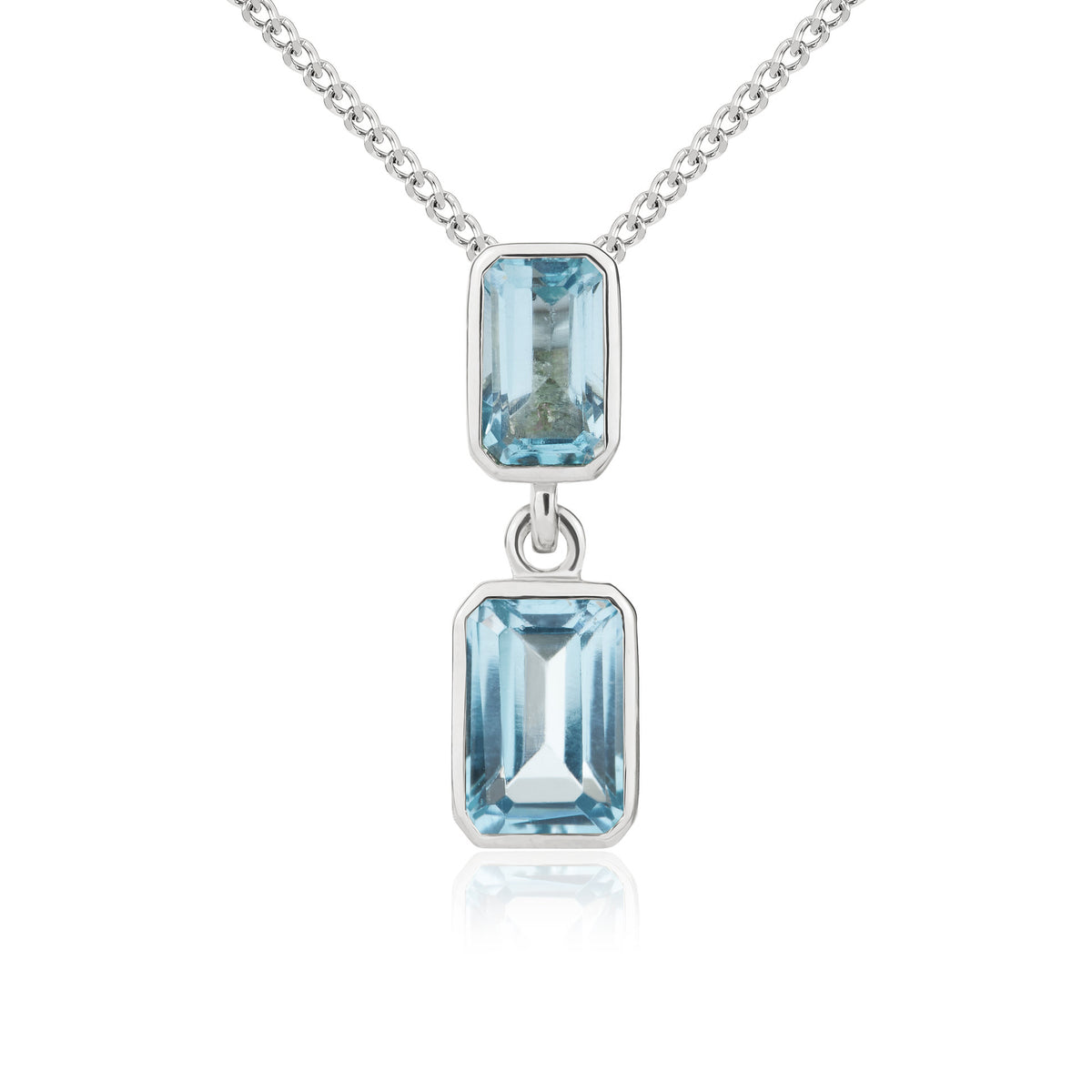 9CT WG OCTAGON SWISS BLUE TOPAZ 2ST RUBOVER DROP PENDANT