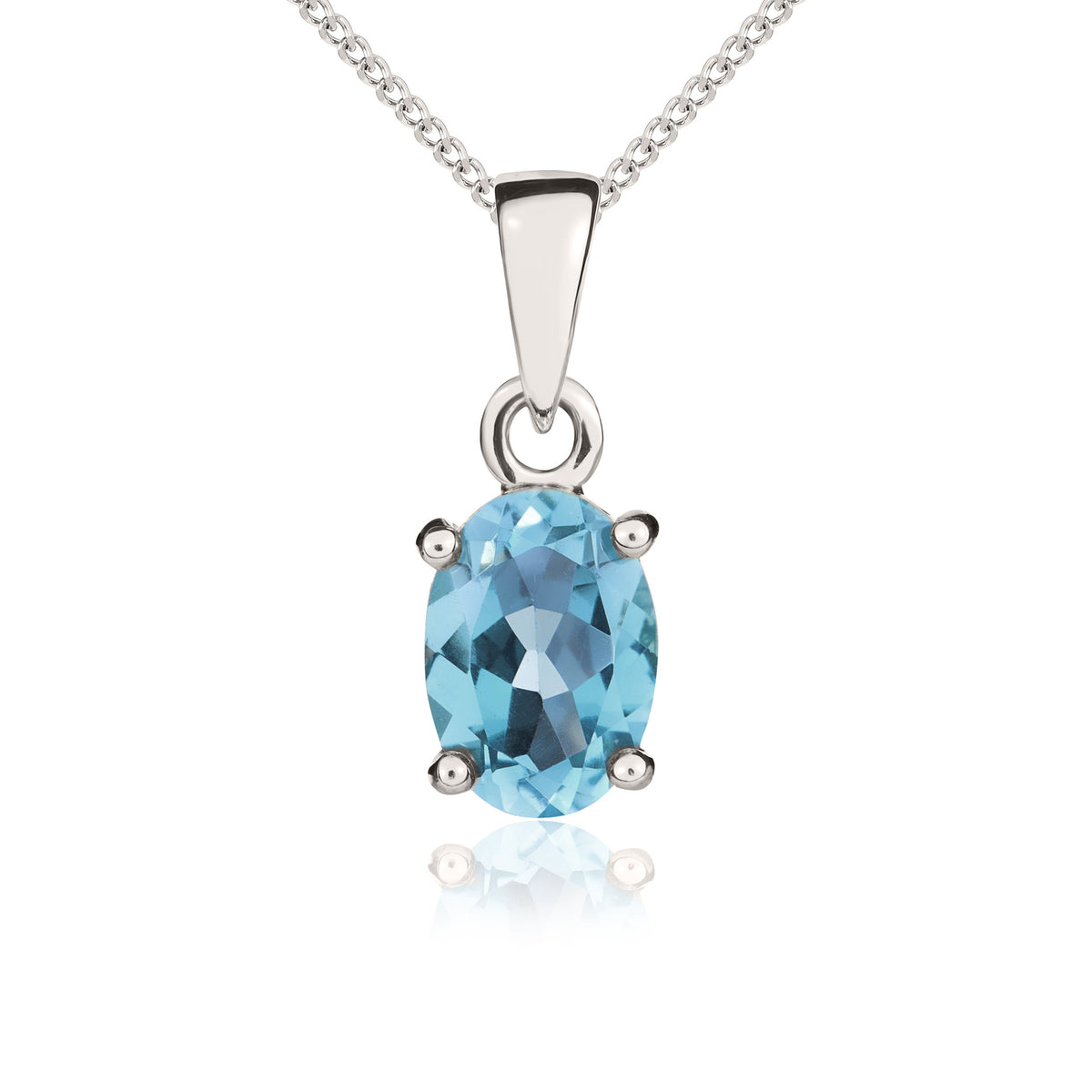 9CT WG 7X5MM OVAL SWISS BLUE TOPAZ 4 CLAW PENDANT