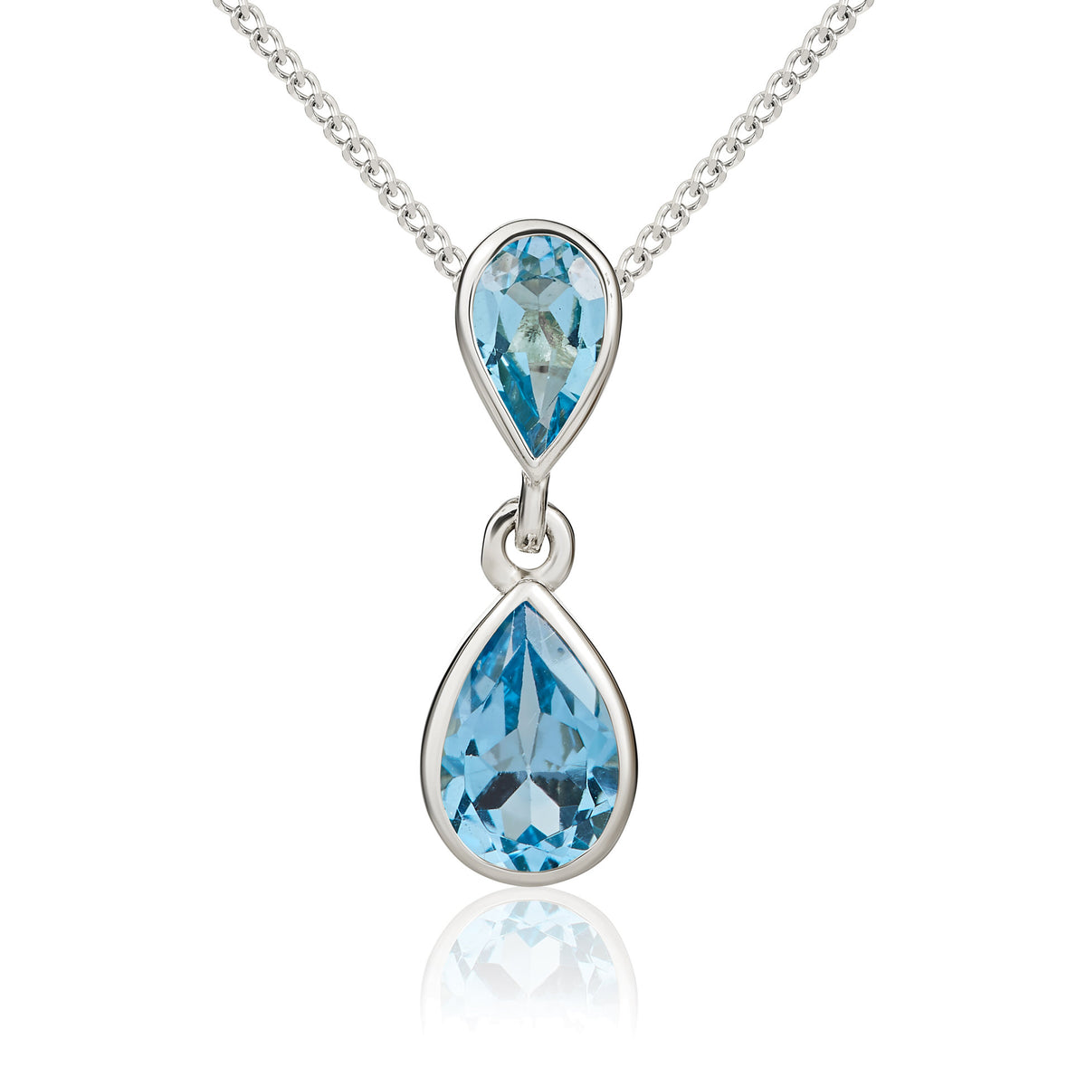 9CT WG PEARSHAPE SWISS BLUE TOPAZ RUBOVER 2ST DROP PENDANT