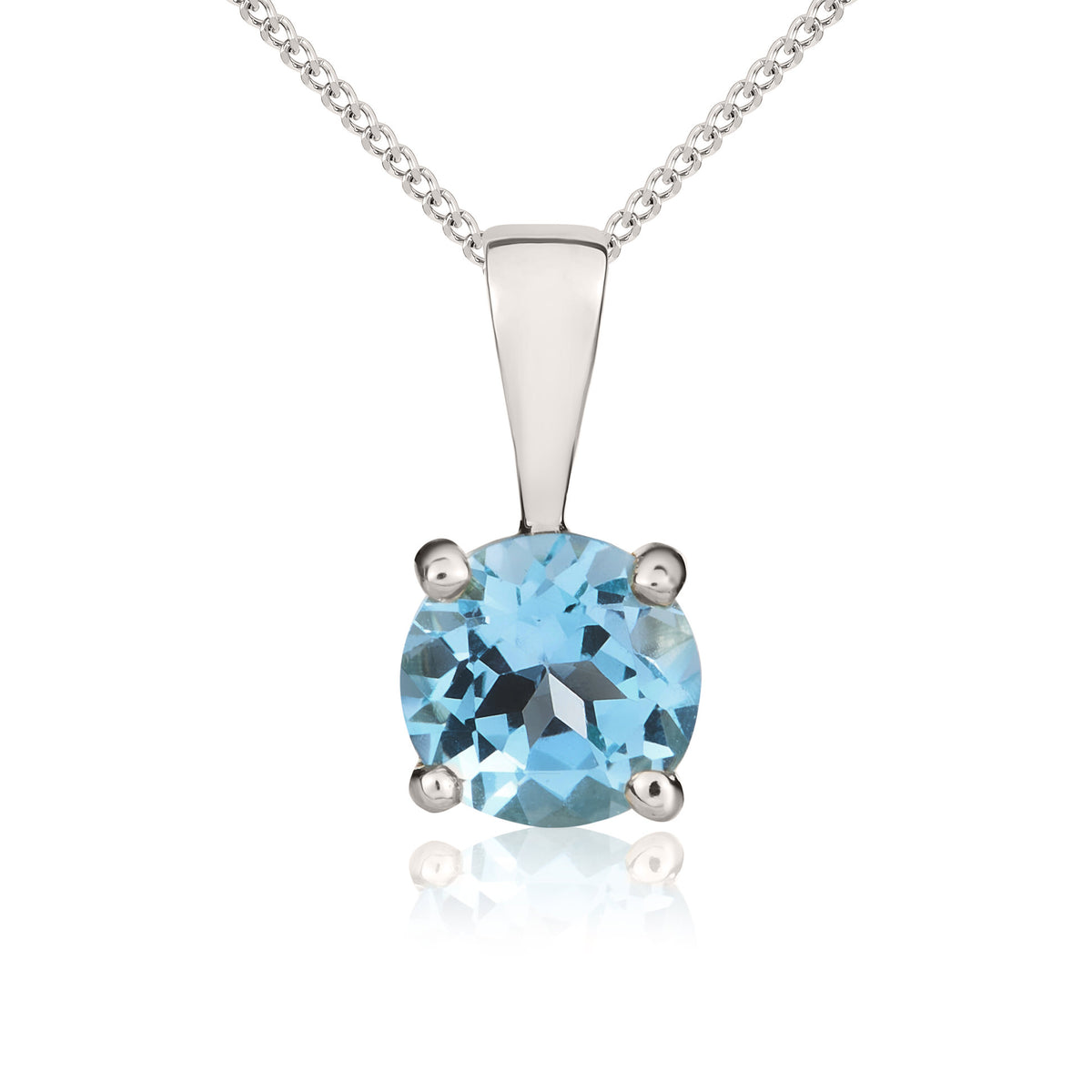 9CT WG 5MM ROUND SWISS BLUE TOPAZ CLAW SET PENDANT