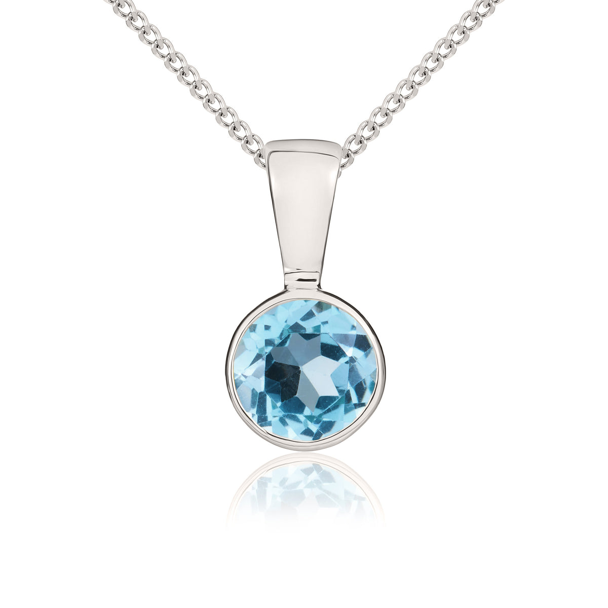 9CT WG 5MM ROUND SWISS BLUE TOPAZ RUBOVER PENDANT