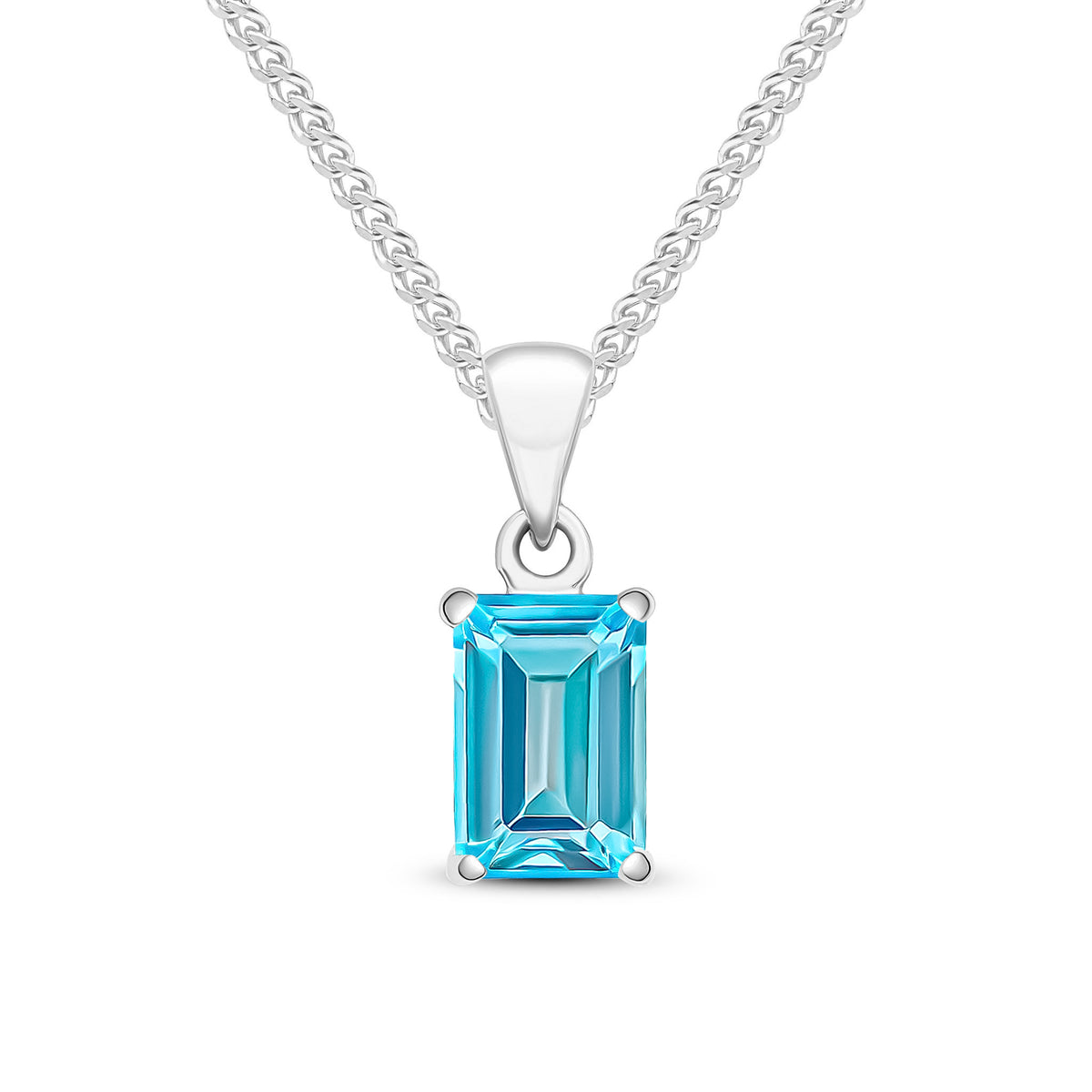 9CT WG 7X5 OCTAGON SWISS BLUE TOPAZ CLAW SET PENDANT