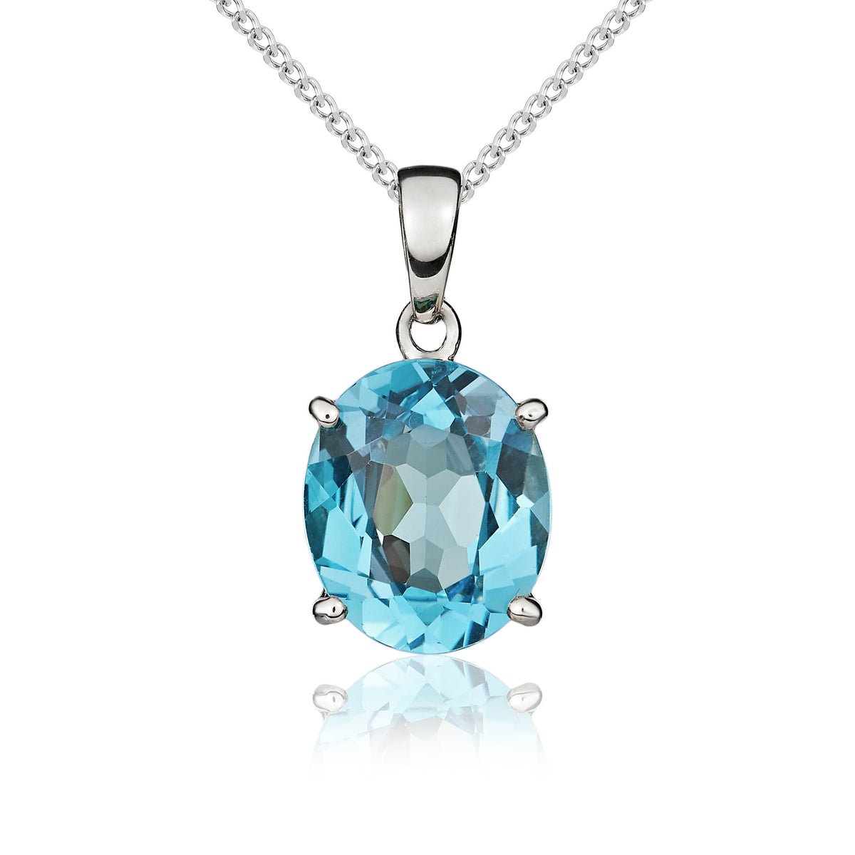9CT WG 12X10 OVAL SWISS BLUE TOPAZ CLAW SET PENDANT