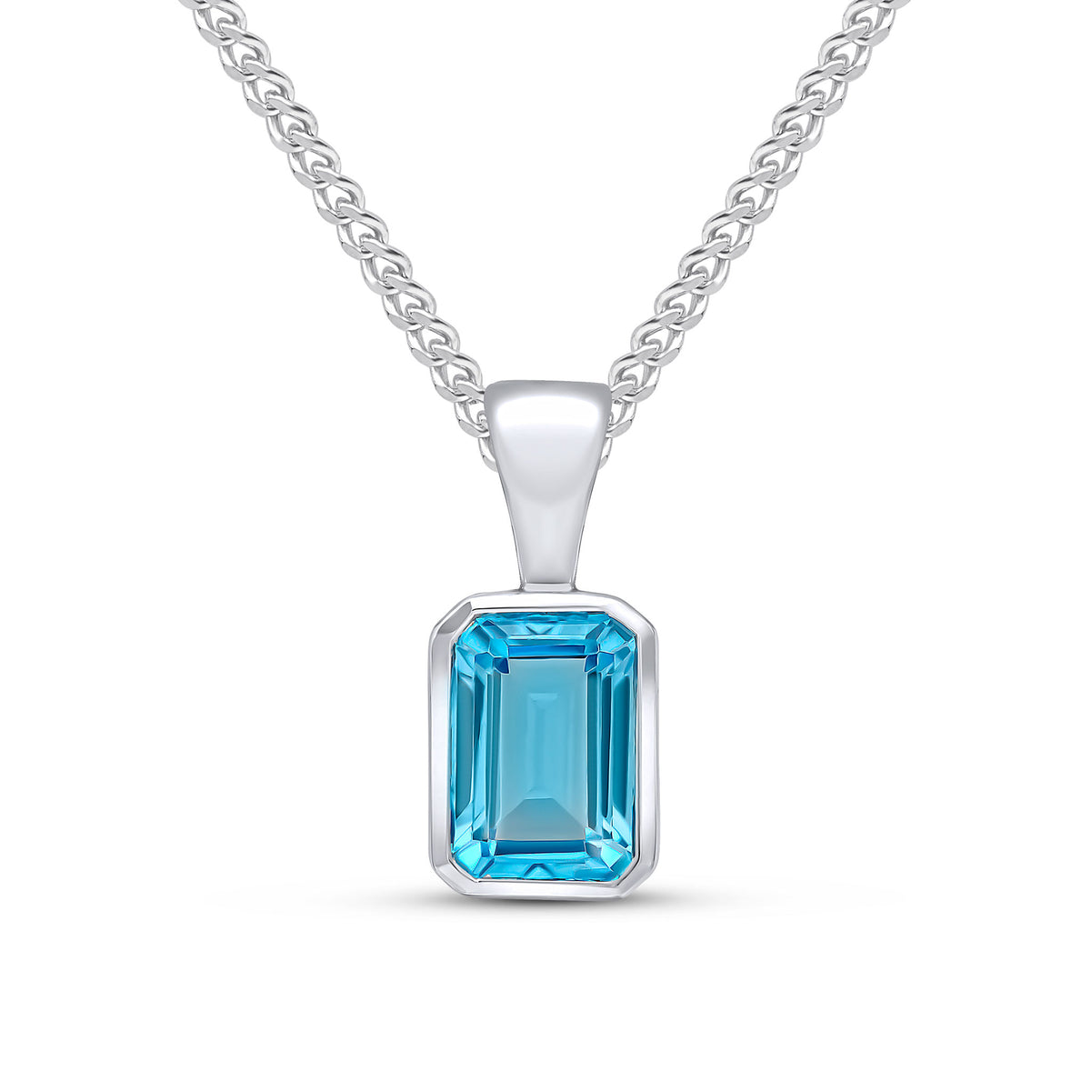 9CT WG 7X5MM OCTAGON SWISS BLUE TOPAZ RUBOVER PENDANT
