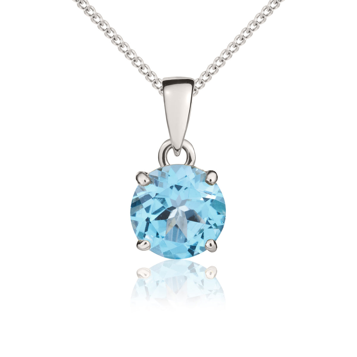 9CT WG 7MM ROUND SWISS BLUE TOPAZ CLAW SET PENDANT