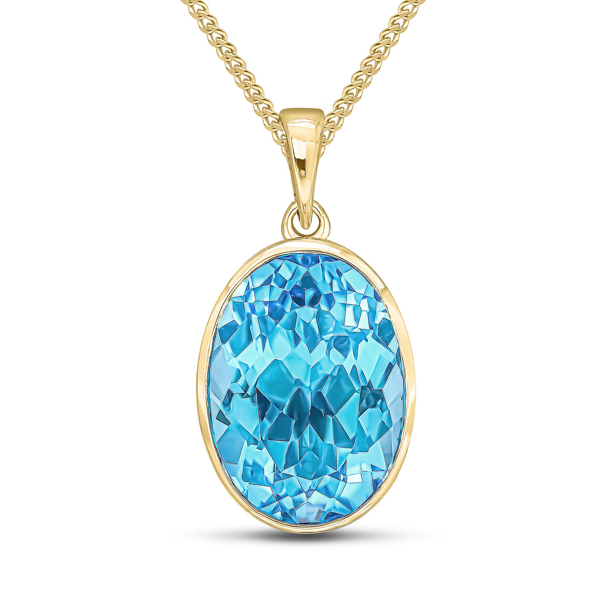 9CT YG 14X10 OVAL SWISS BLUE TOPAZ RUBOVER PENDANT