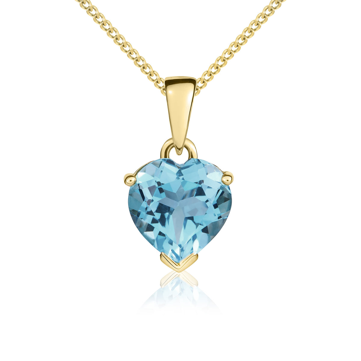 9CT YG 8MM SWISS BLUE TOPAZ CLAW SET HEART PENDANT